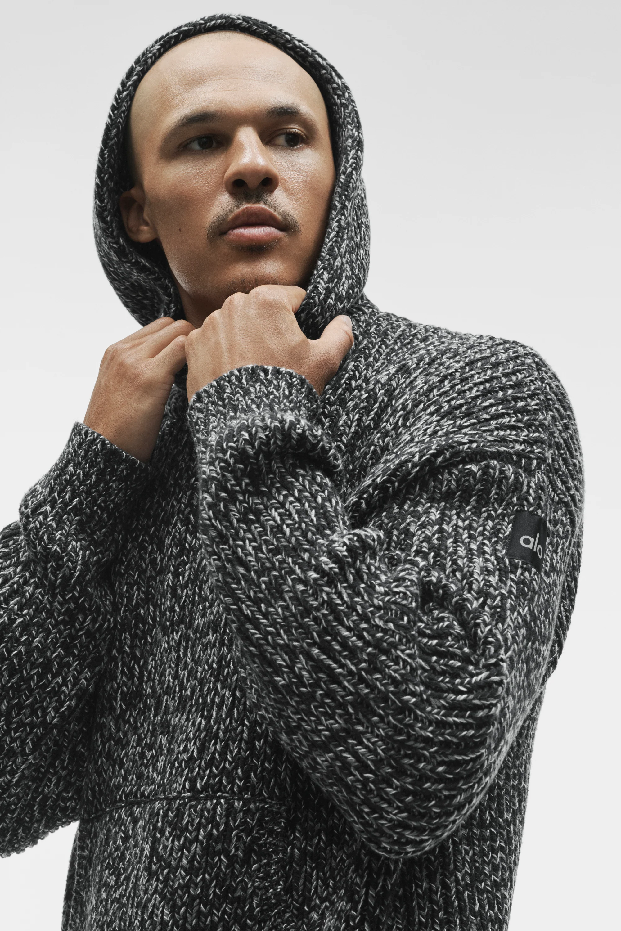 Chunky Knit Rewind Hoodie in Black Multi