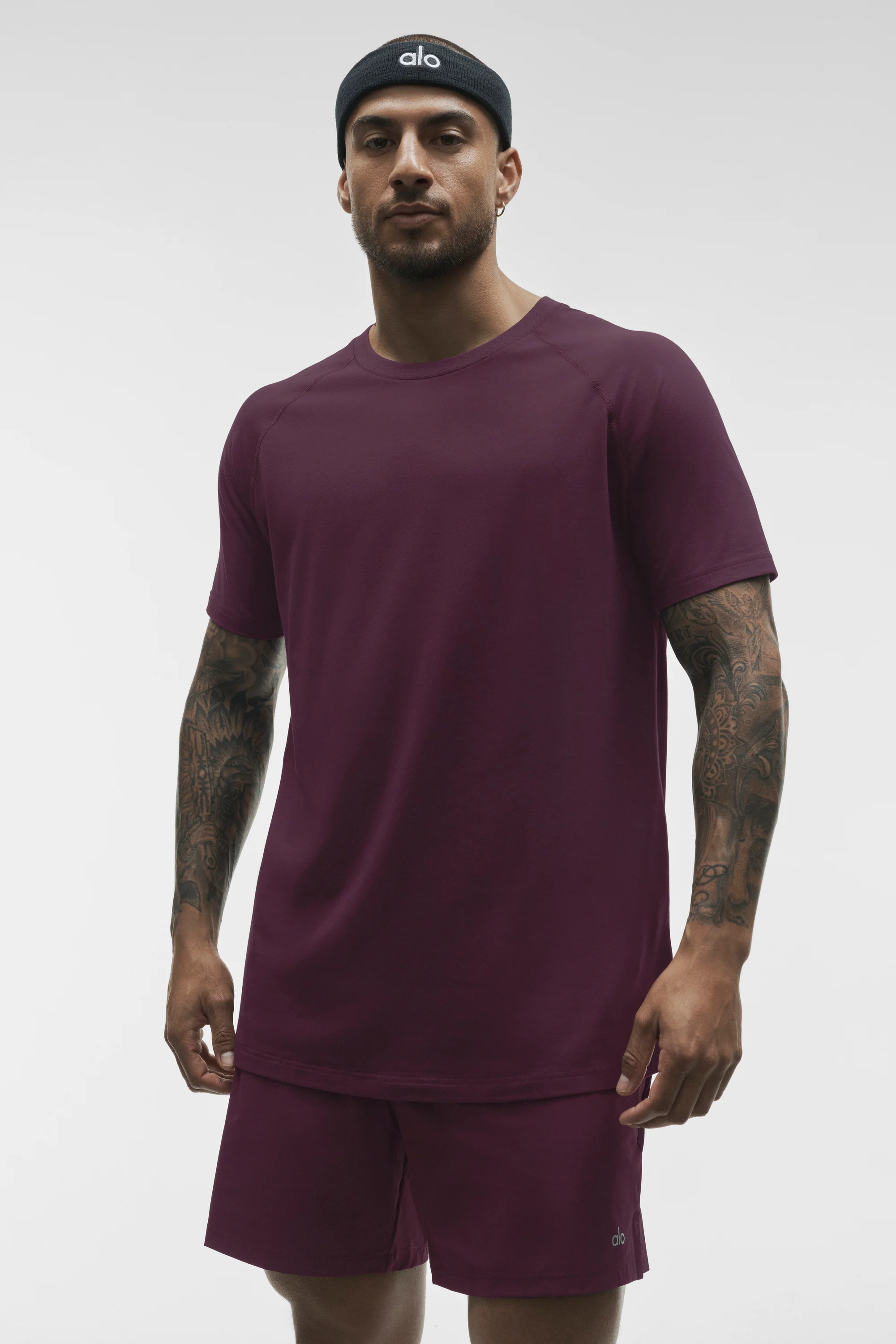 ALO Vapor Crewneck Short Sleeve in Rich Bordeaux