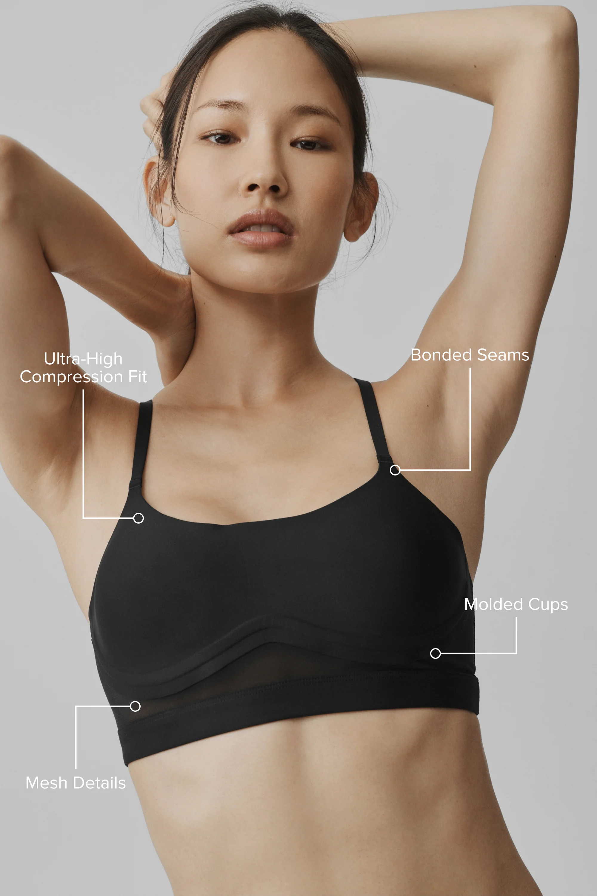 Airlift Techlux Bra in Black with Bonded Seams and Molded Cups