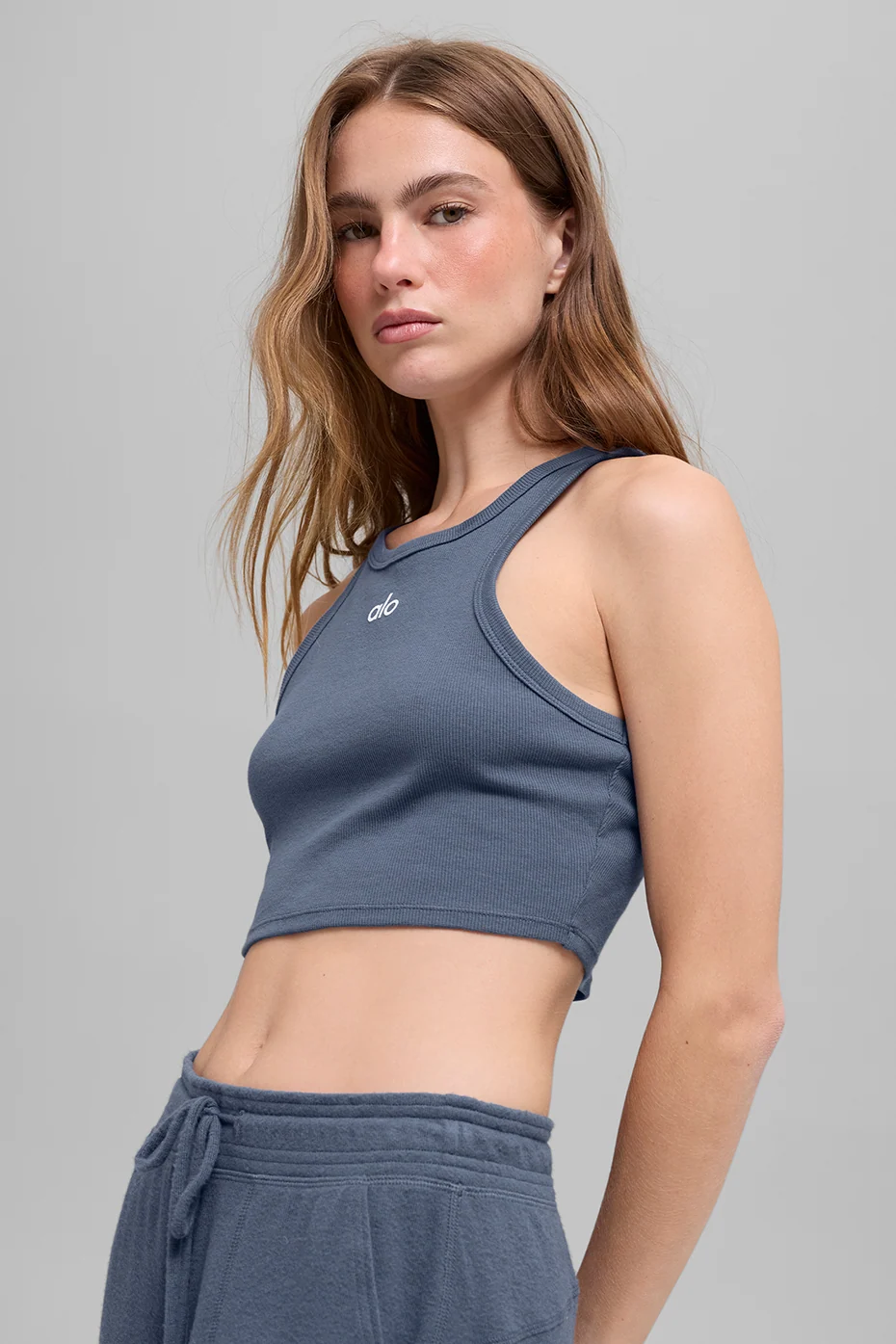 Aspire Tank Bluestone White Cropped Ribbed Everyday Tank Top