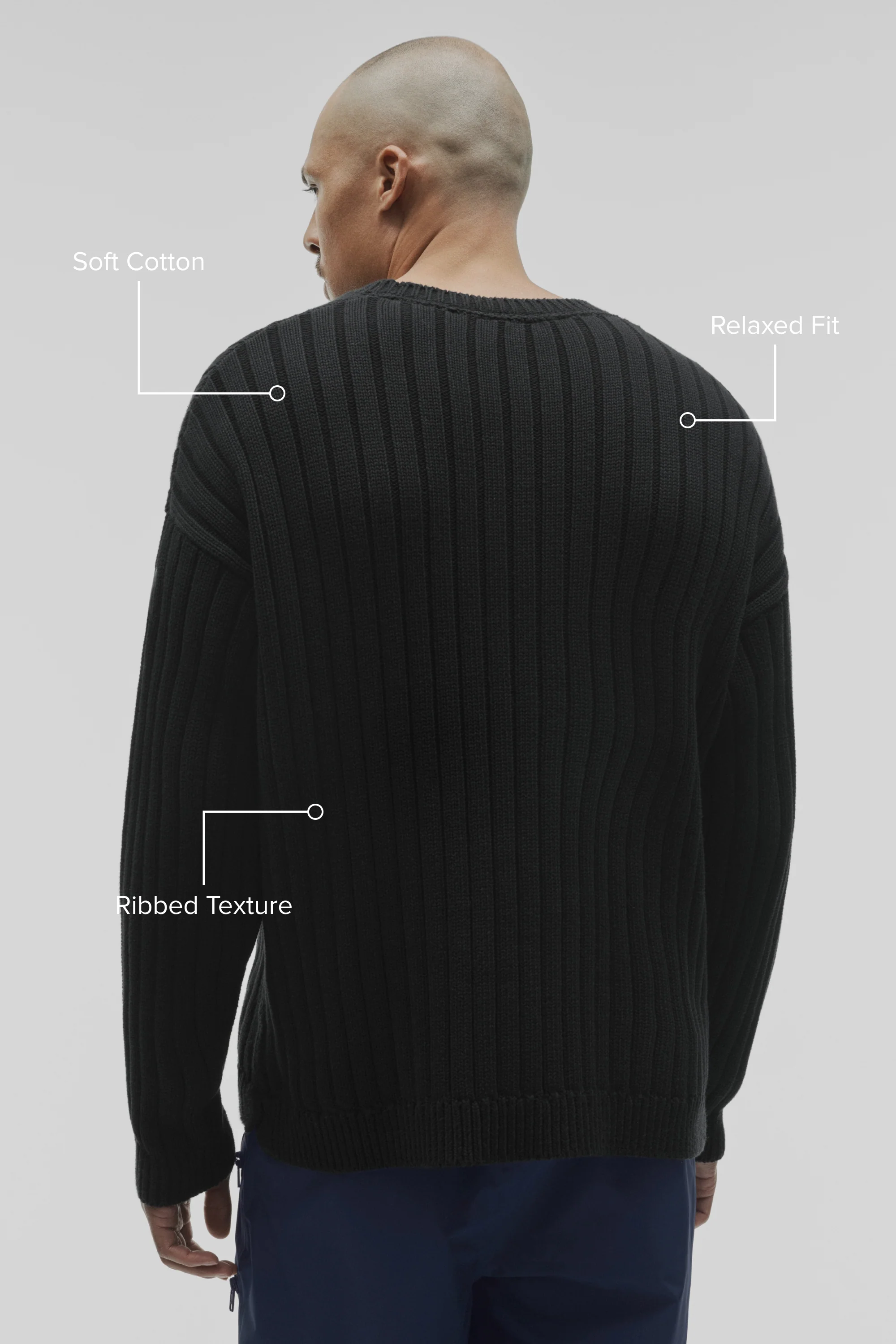 Cotton Rib Parallel Sweater in Black with Wide Ribbed Texture