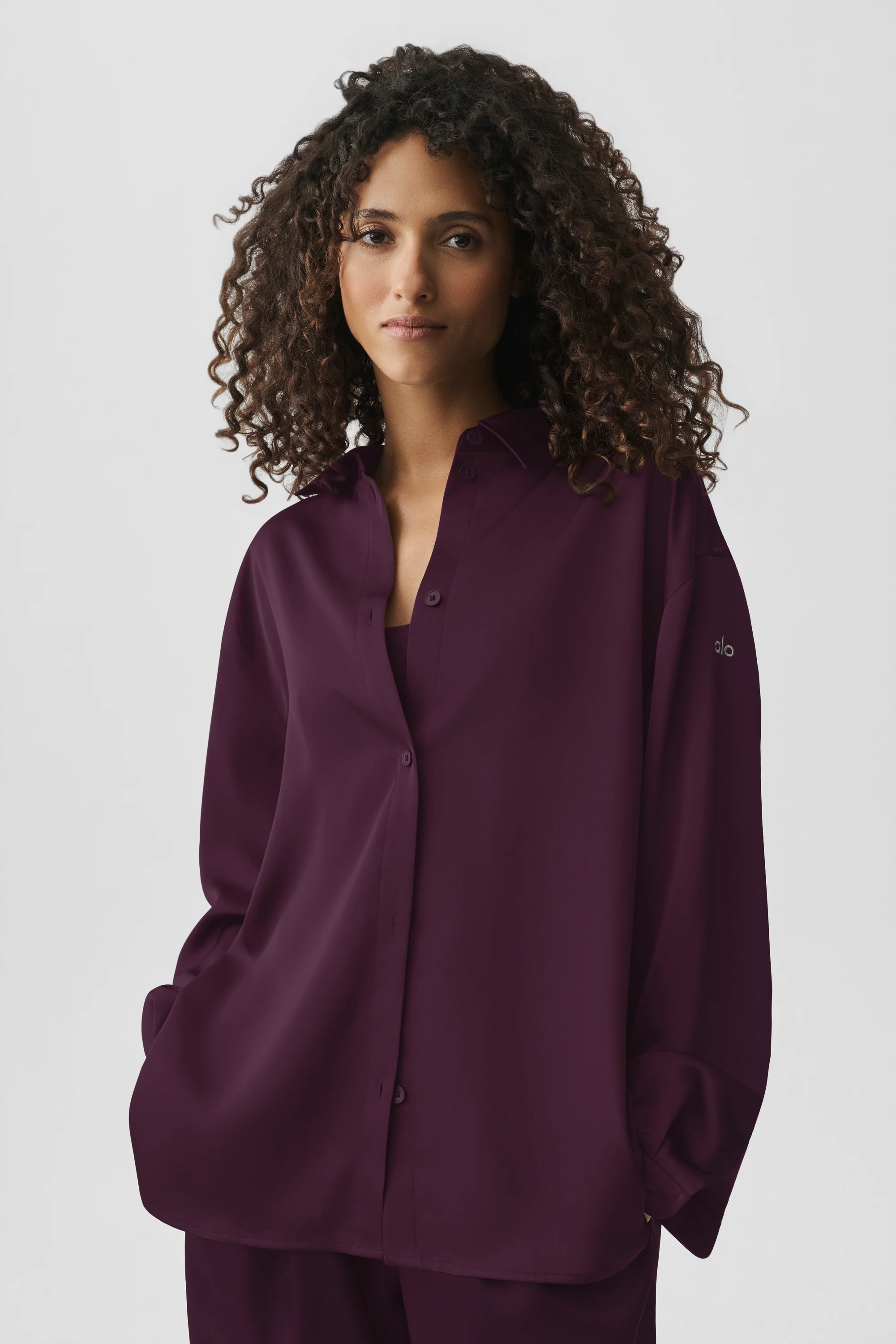 Satin Smooth Talker Button Up Shirt in Rich Bordeaux