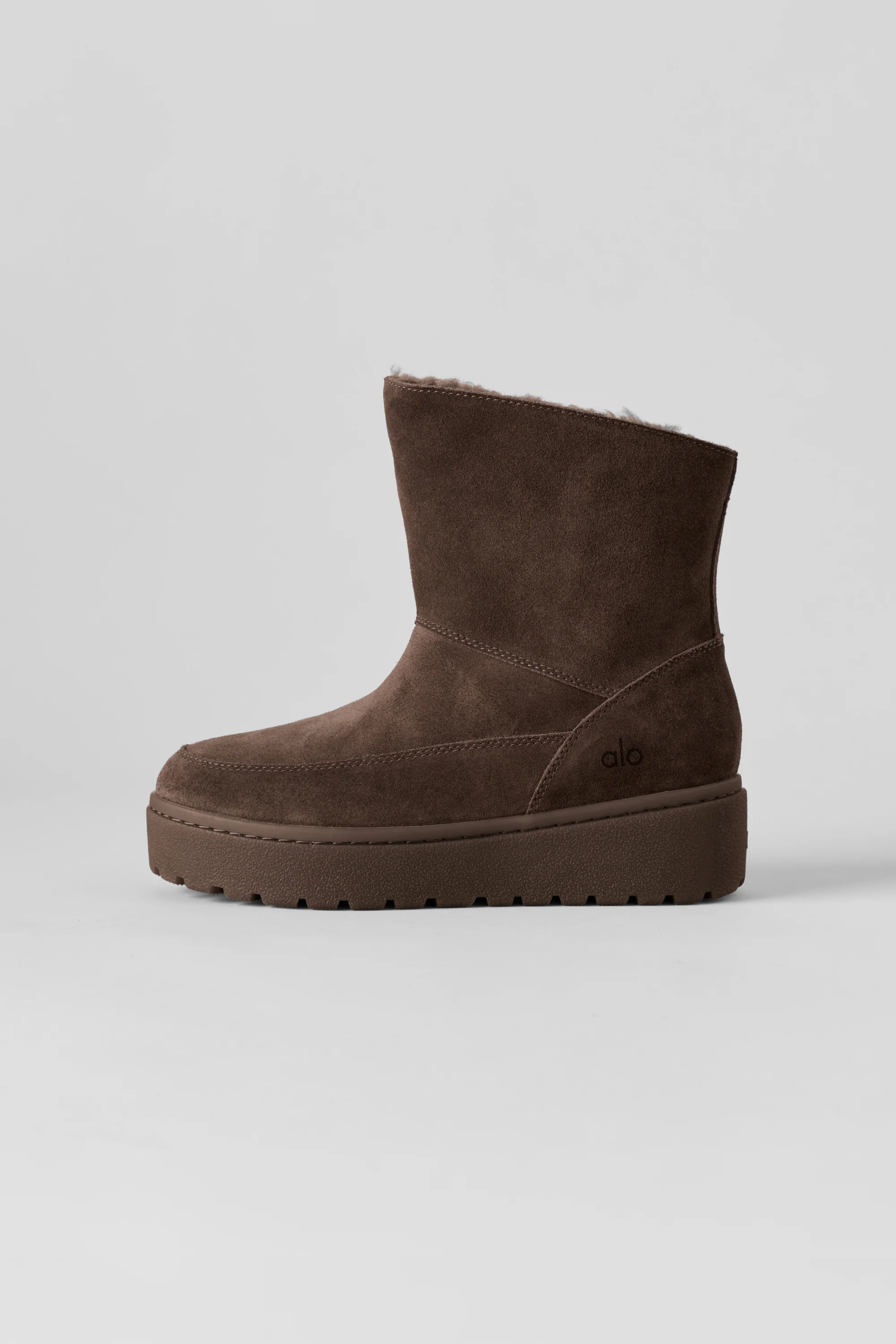 ALO Malibu Boot in Espresso Suede with Faux Fur Lining
