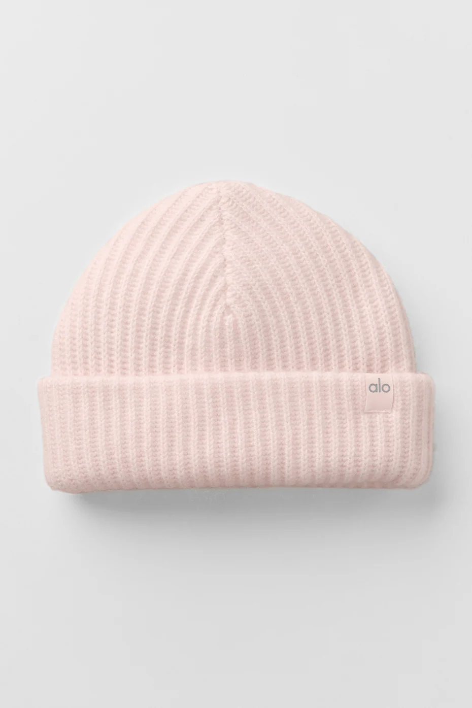 Courchevel Cashmere Beanie in Frosted Pink with Wide-Rib Texture