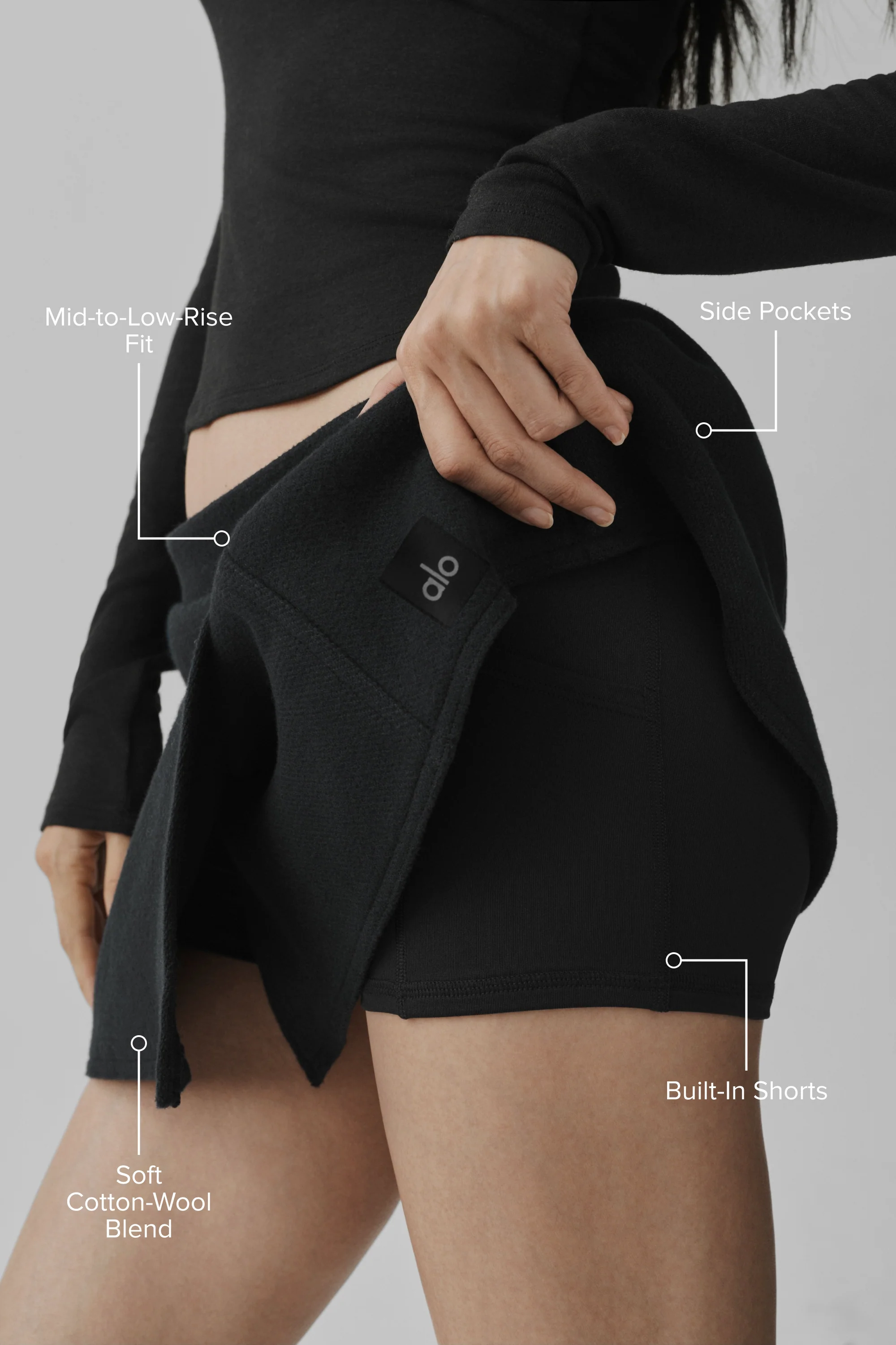 Alpine Meadow Mini Skirt in Black, Cotton-Wool Blend