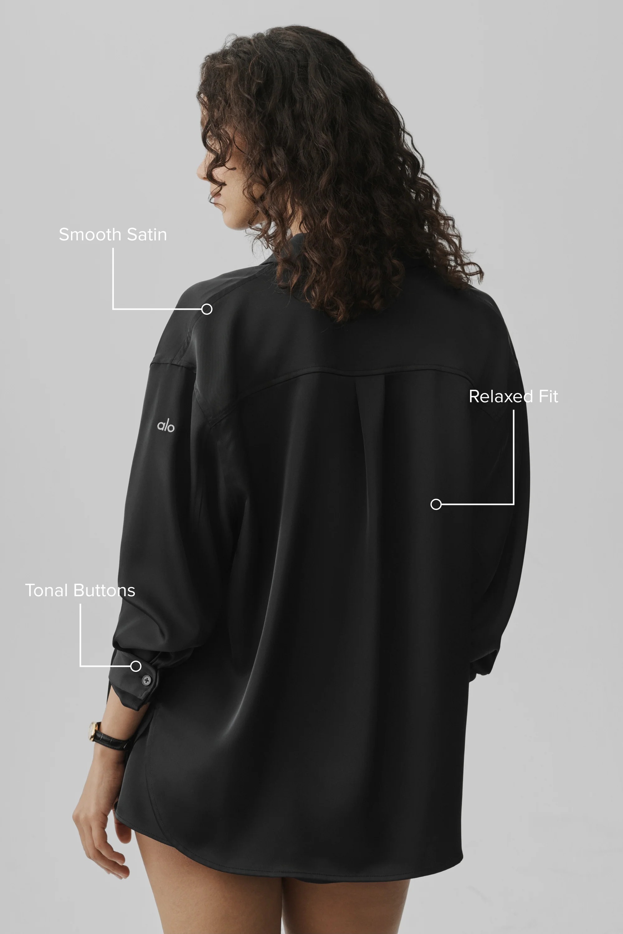 Satin Smooth Talker Button-Up Hemd in Schwarz
