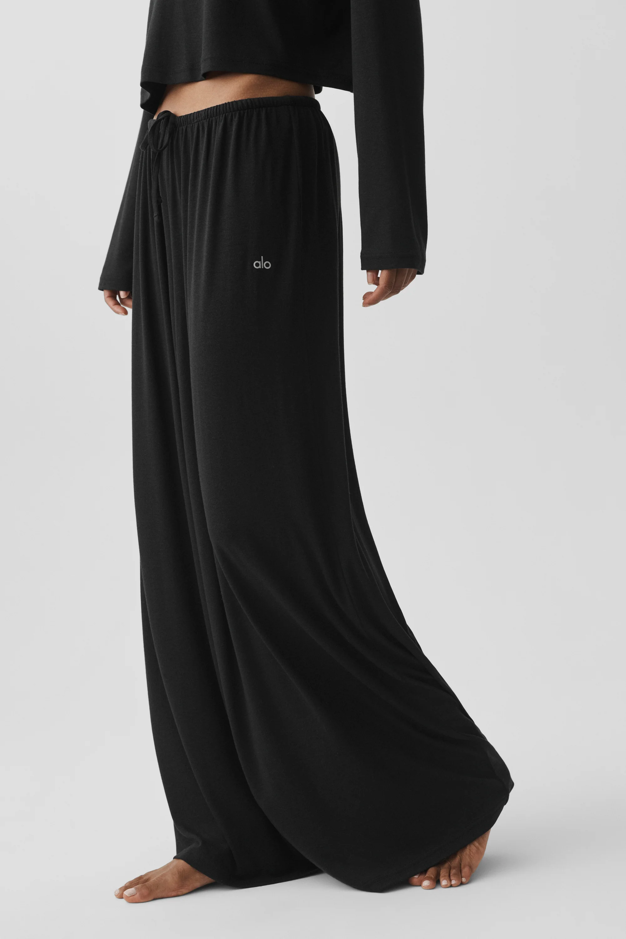 Semi Sheer High-Waist Oasis Wide Leg Pant Long in Black