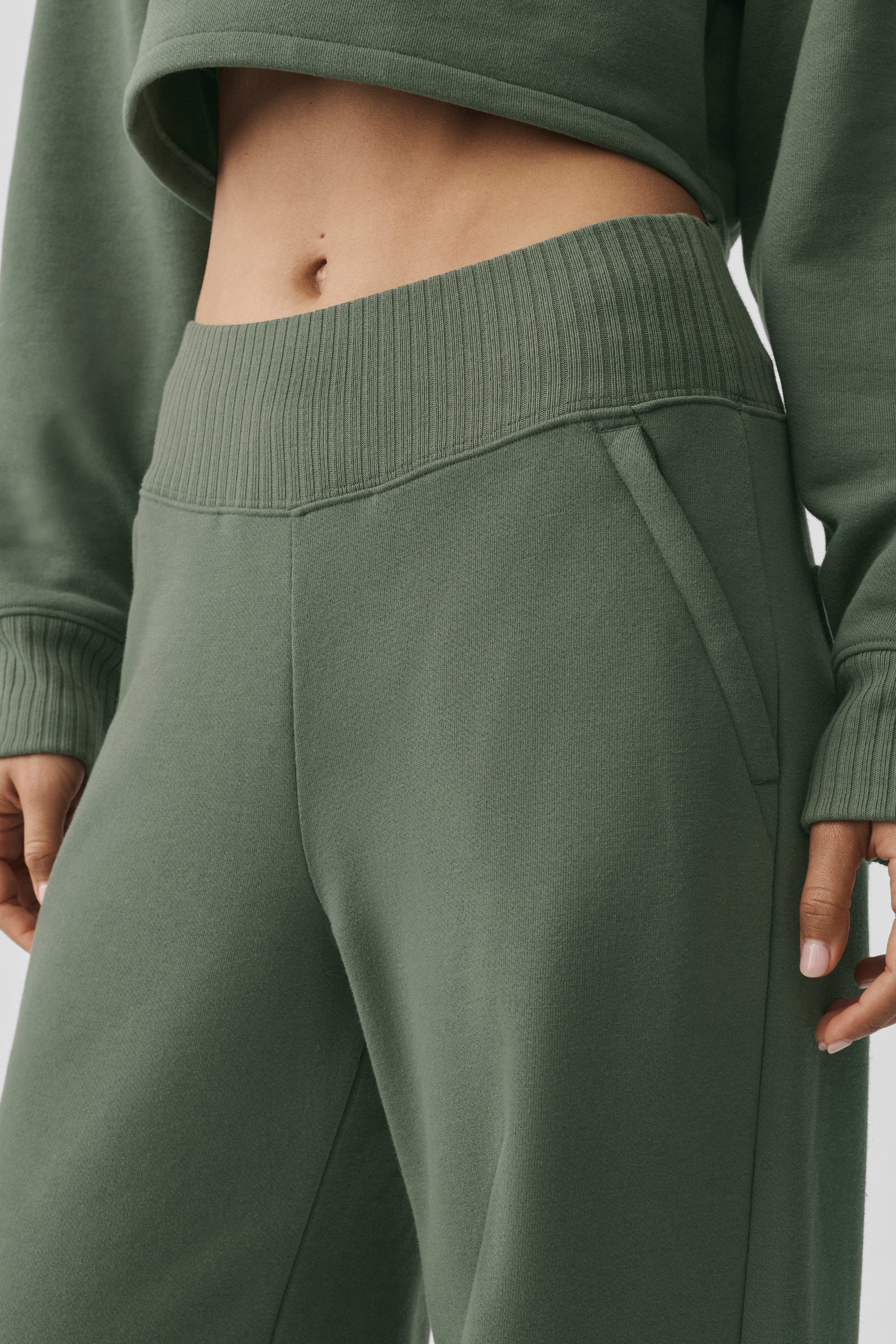 Serenity Wide Leg Sweatpant in Bamboo Green for Post-Workout Ease