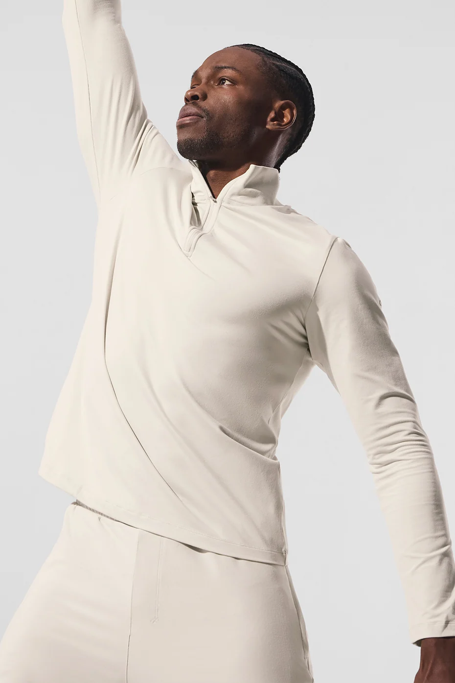 Pull col zippé 1/4 Conquer Reform manches longues homme Bone suédé