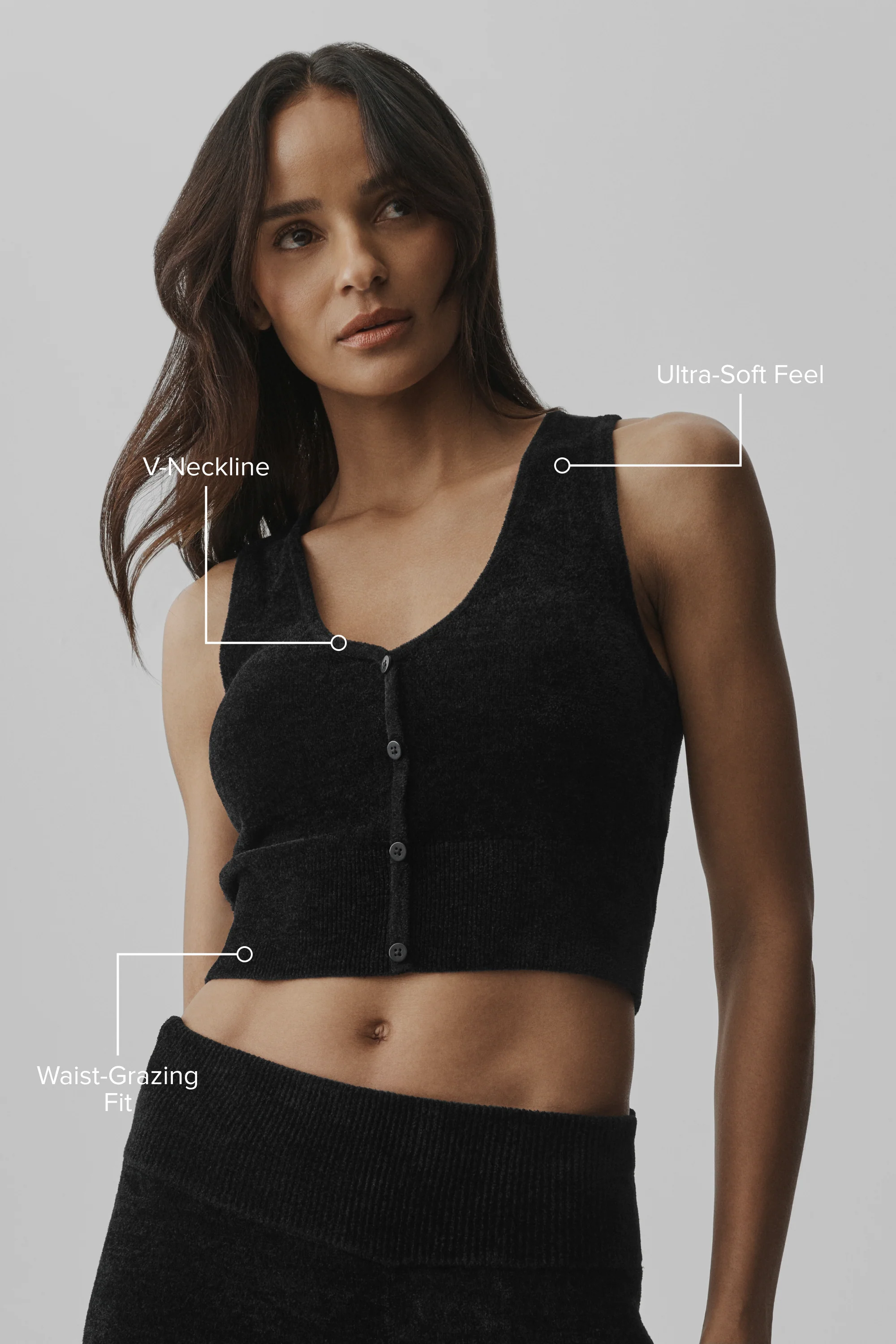 Micro Chenille Button Down Tank in Black by Alo Yoga