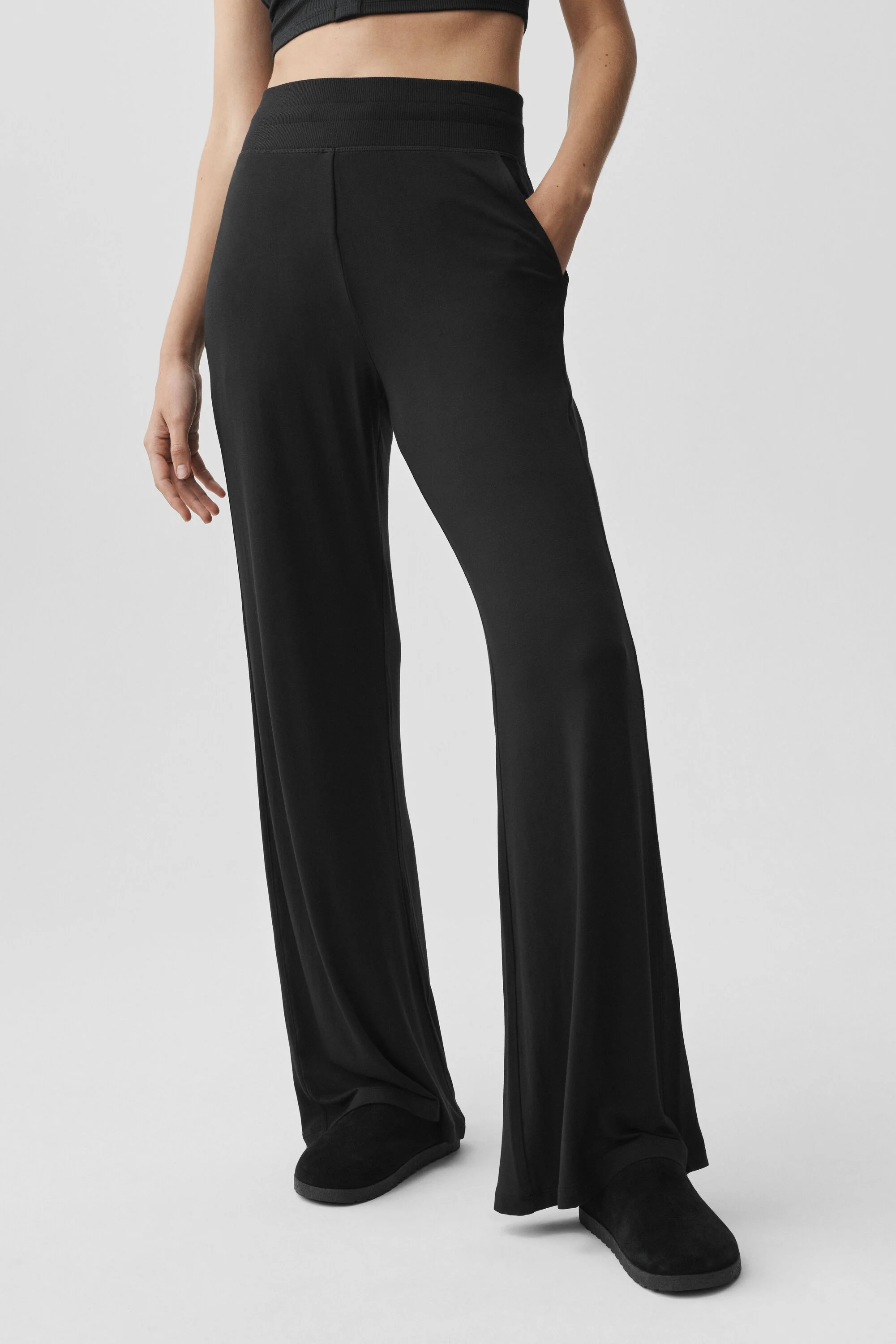 Semi-Sheer Delicate Lounge Schlaghose lang in Schwarz