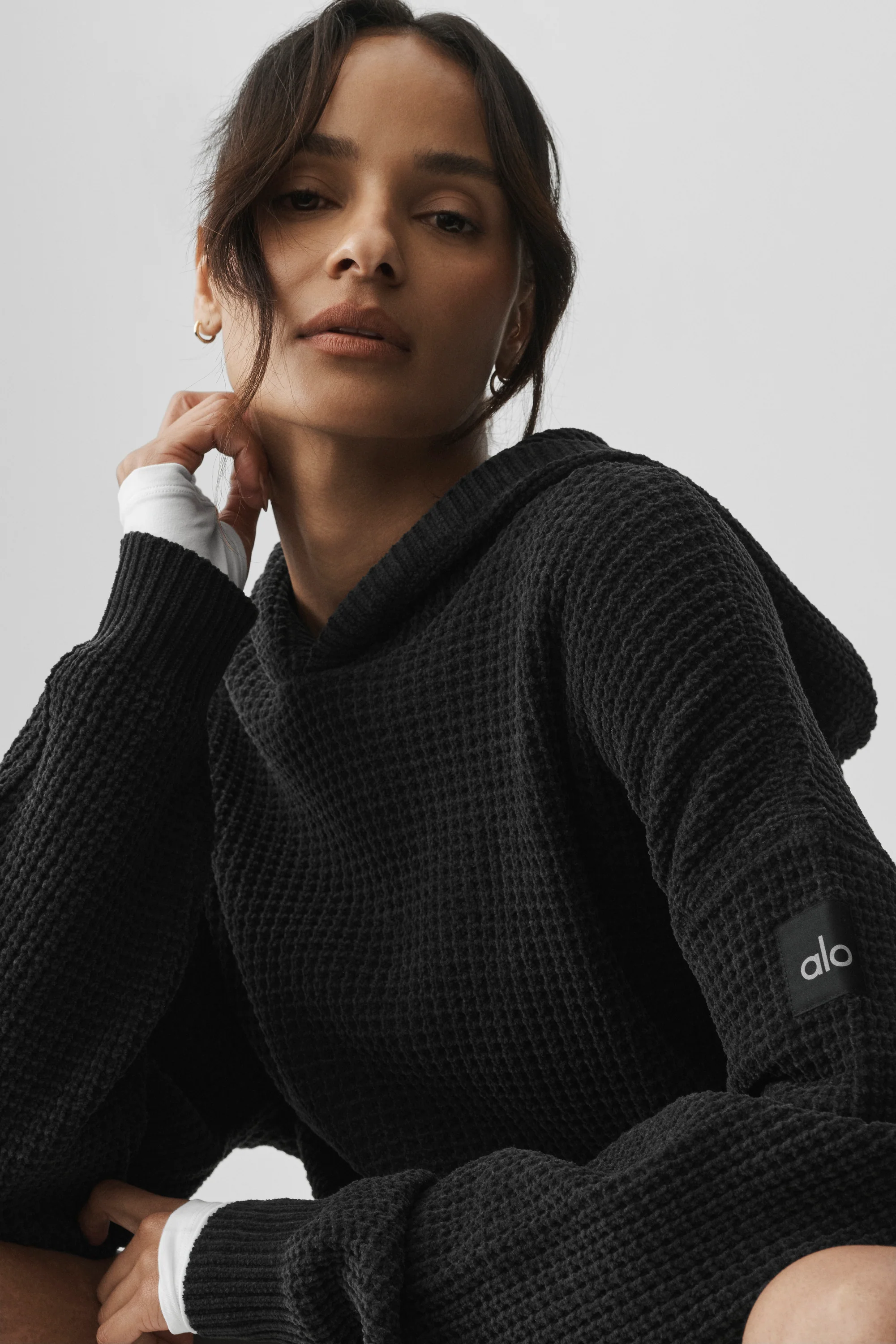 Waffle Chenille Edition Hoodie in Black, Relaxed Fit