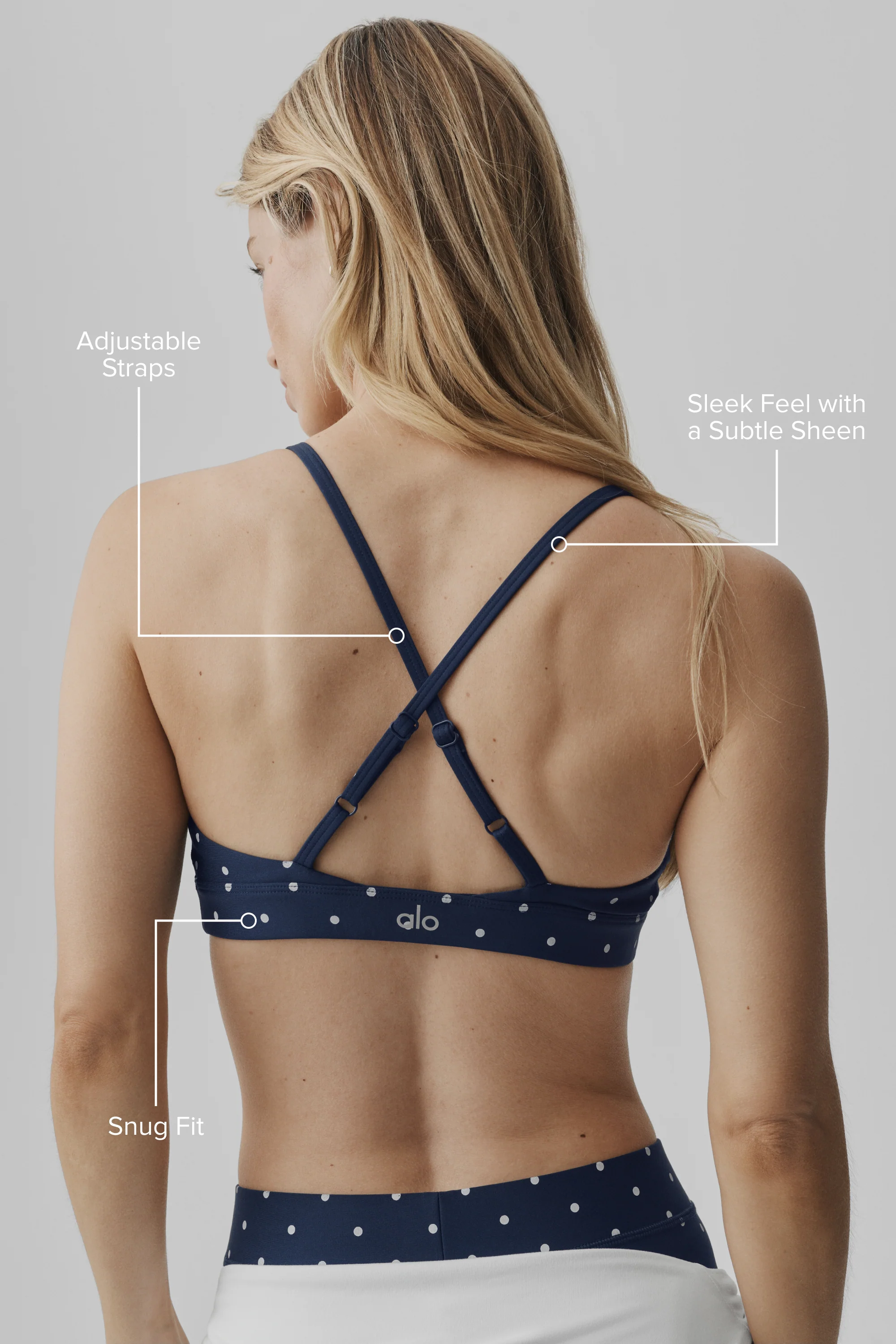 Airlift Polka Dot Splendor Bra in Navy and White With Crisscross Straps