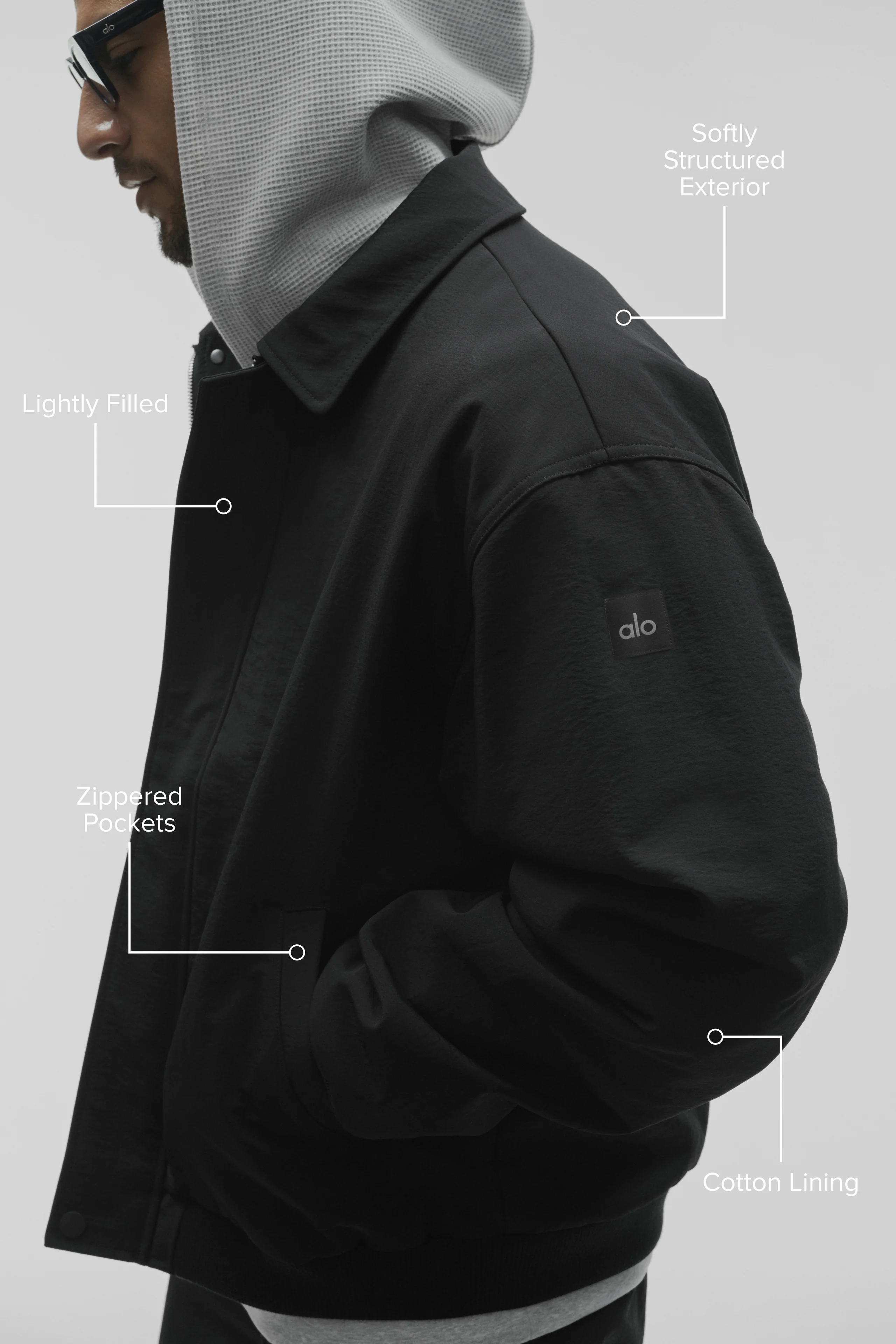 Duality Bomber Jacket in Black with Zippered Pockets