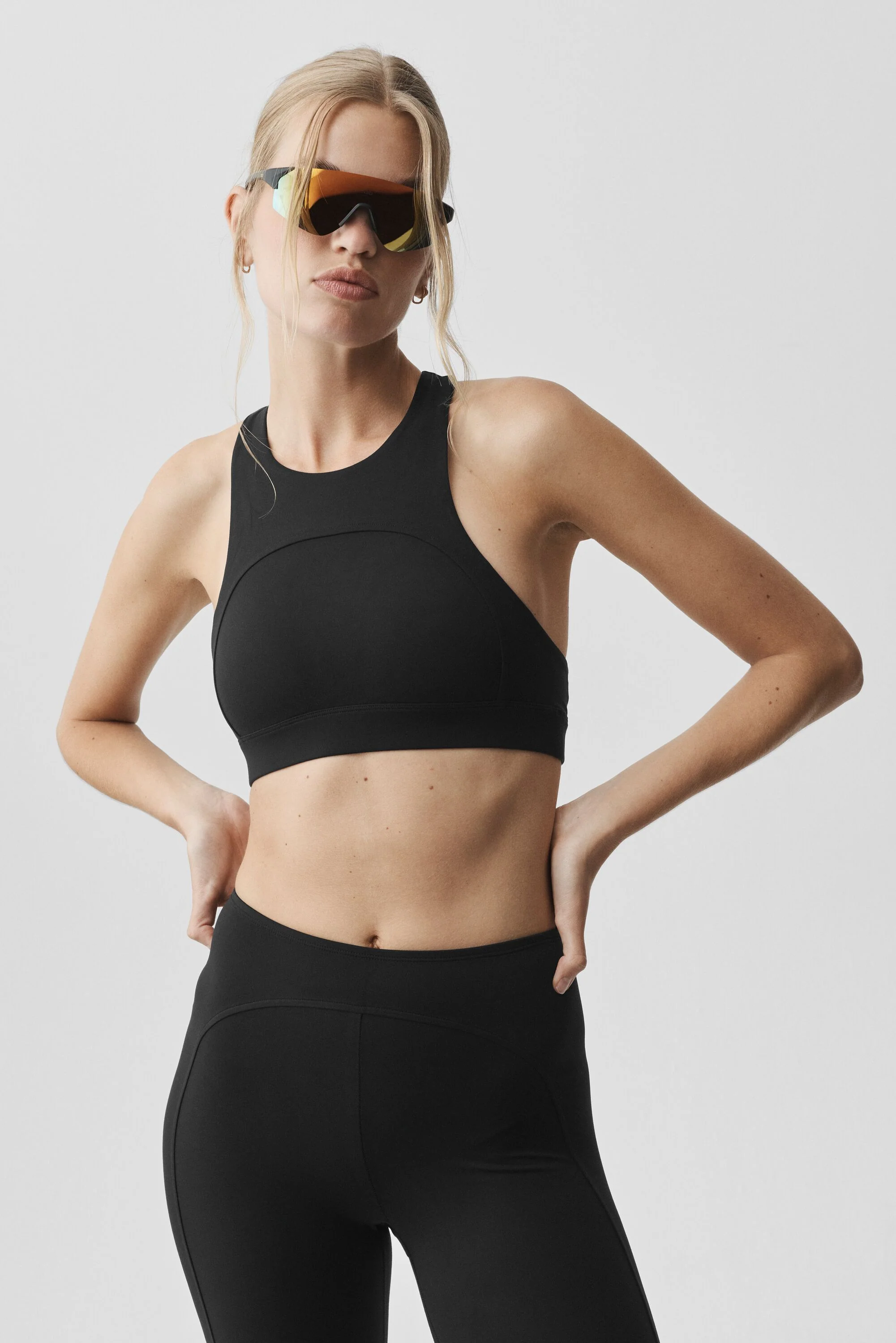 ALO Softsculpt Superset Bra in Black with High Neckline