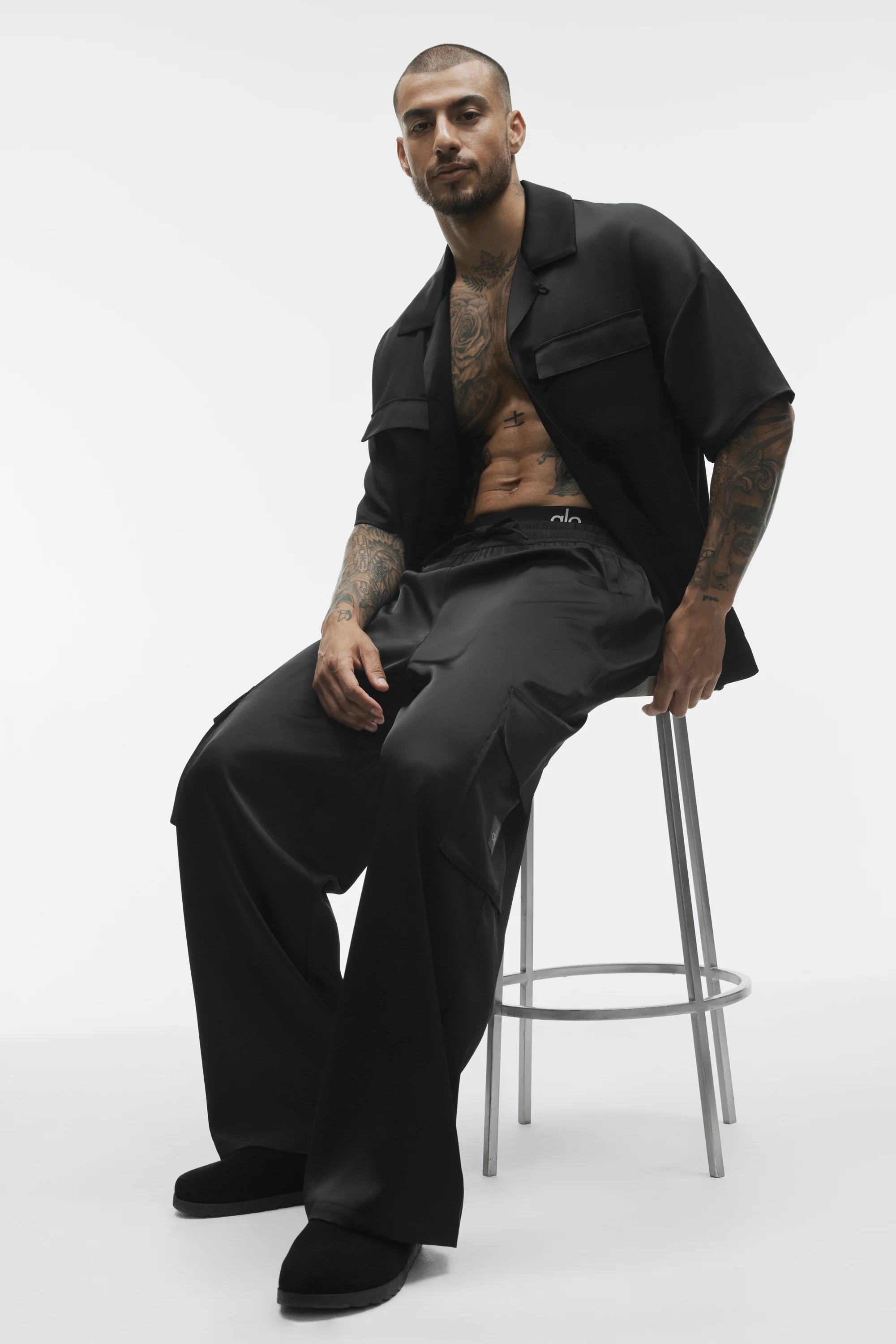 Satin Horizon Straight Leg Cargo Pant in Black