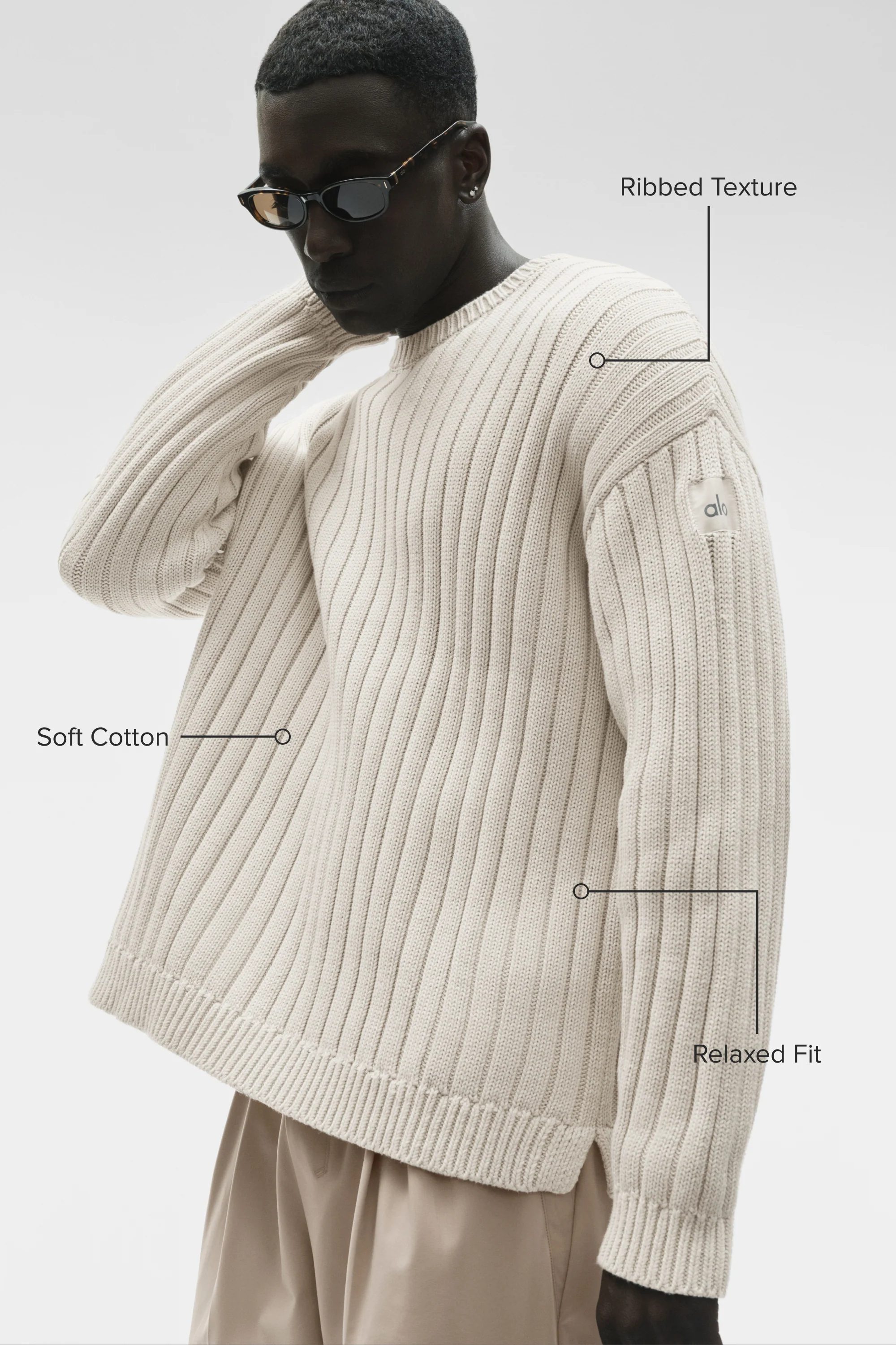 Camisola Cotton Rib Parallel em Bone para homem