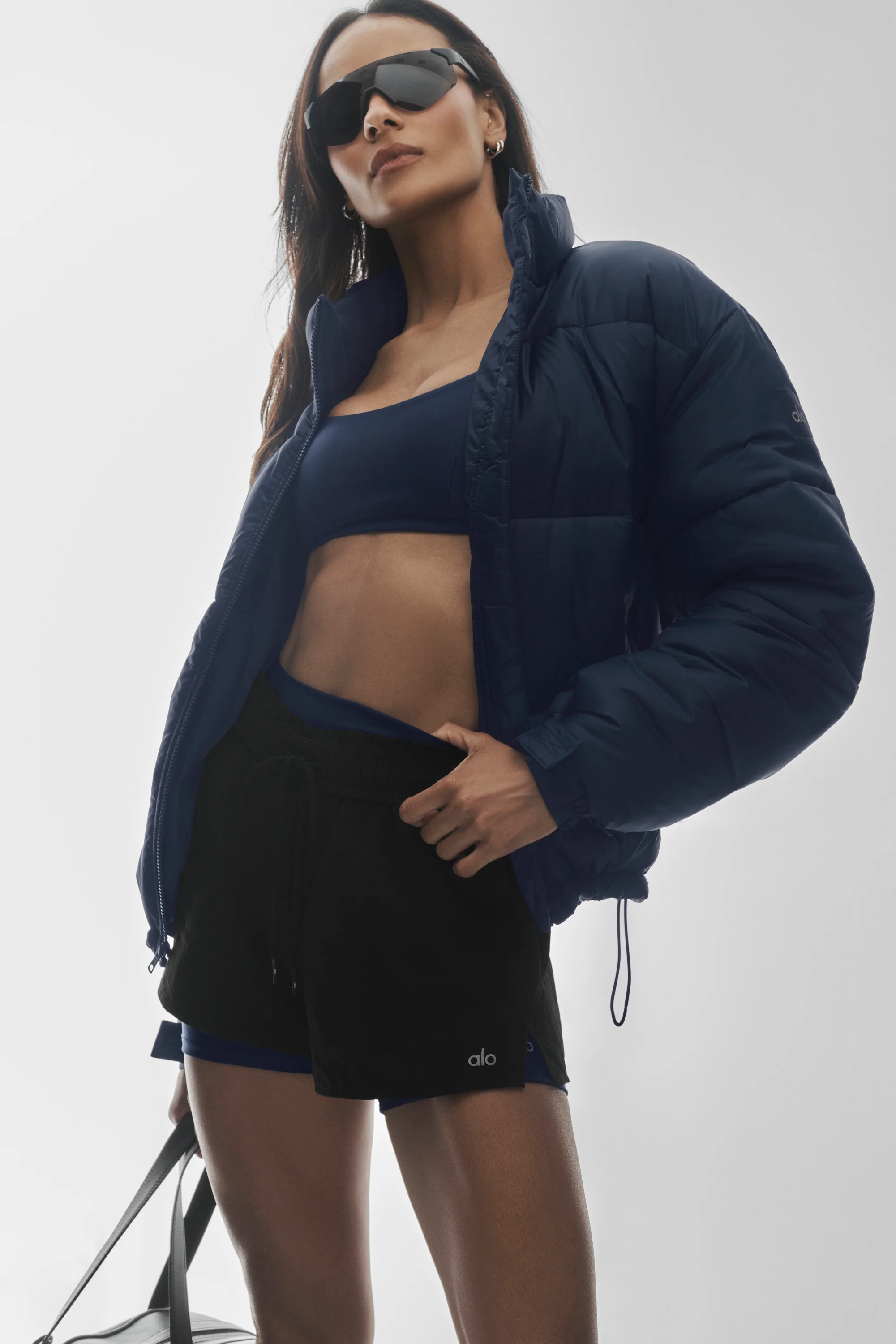 Cold Front Puffer Jacket in Navy with Polar Fleece Collar Lining