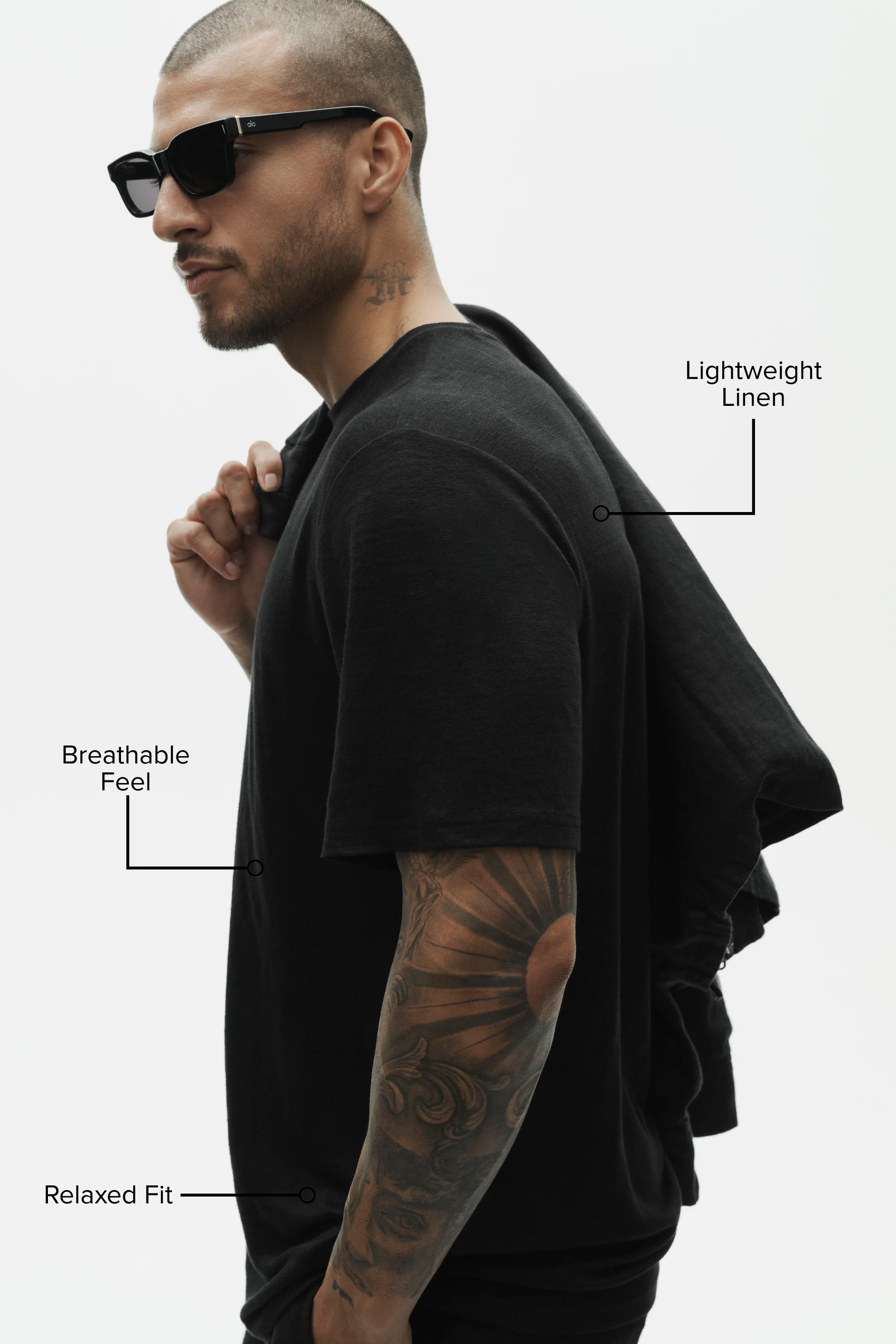 Linen Jersey Coastal Short Sleeve Tee in Black for Men