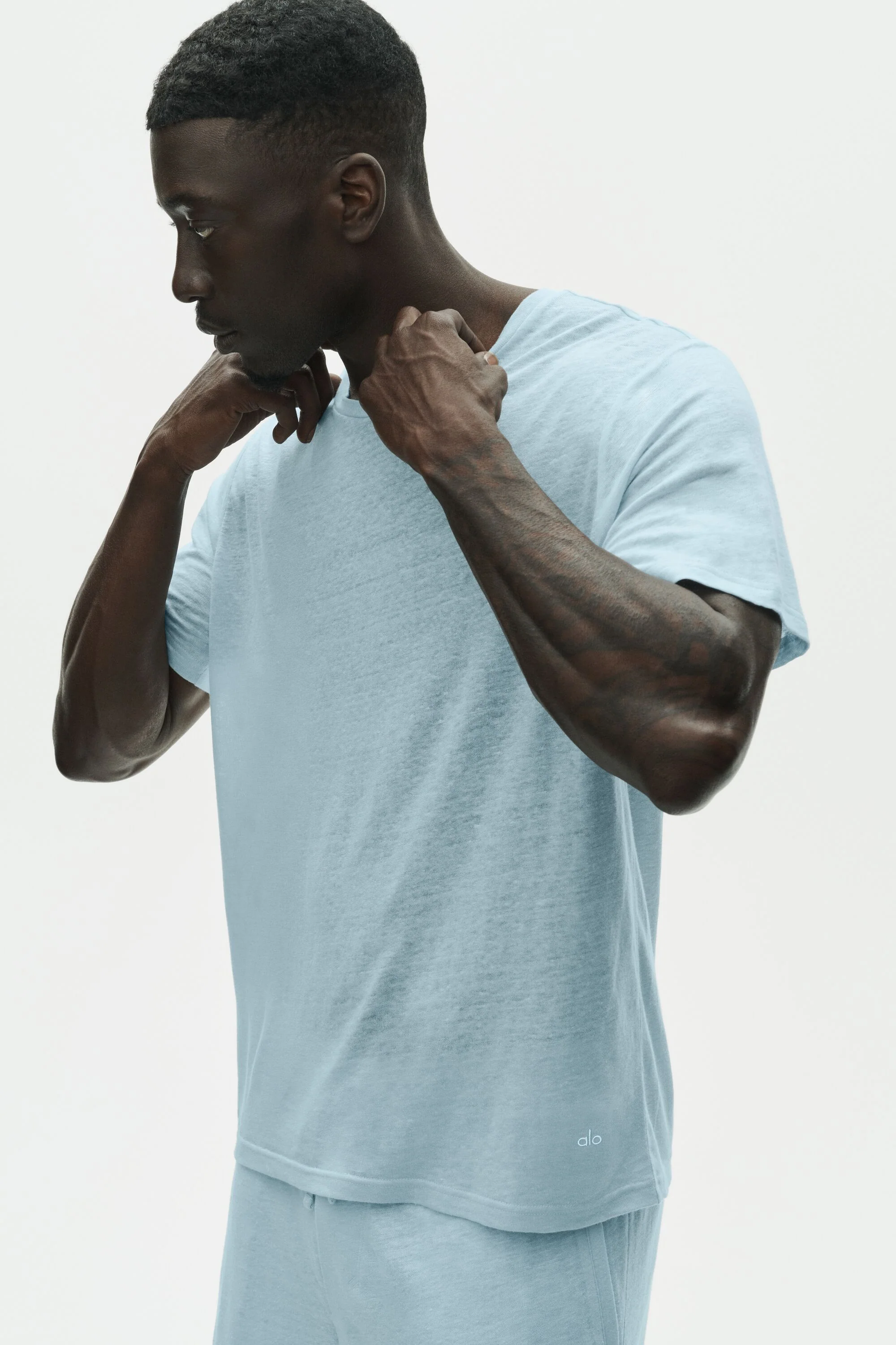 T-shirt a maniche corte in jersey di lino Coastal Seaside Blue