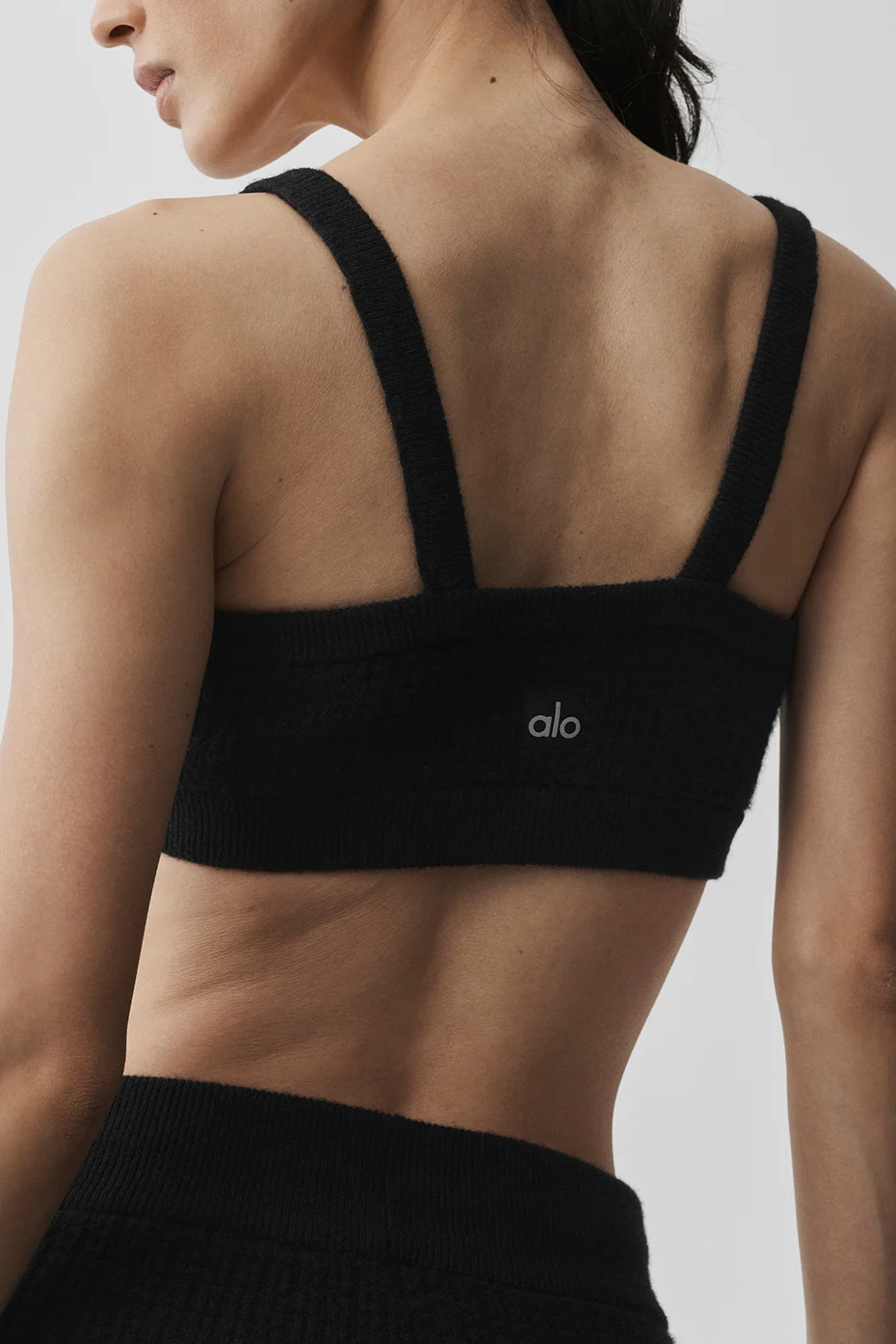Cashmere Plush Waffle V-Neck Bra in Black