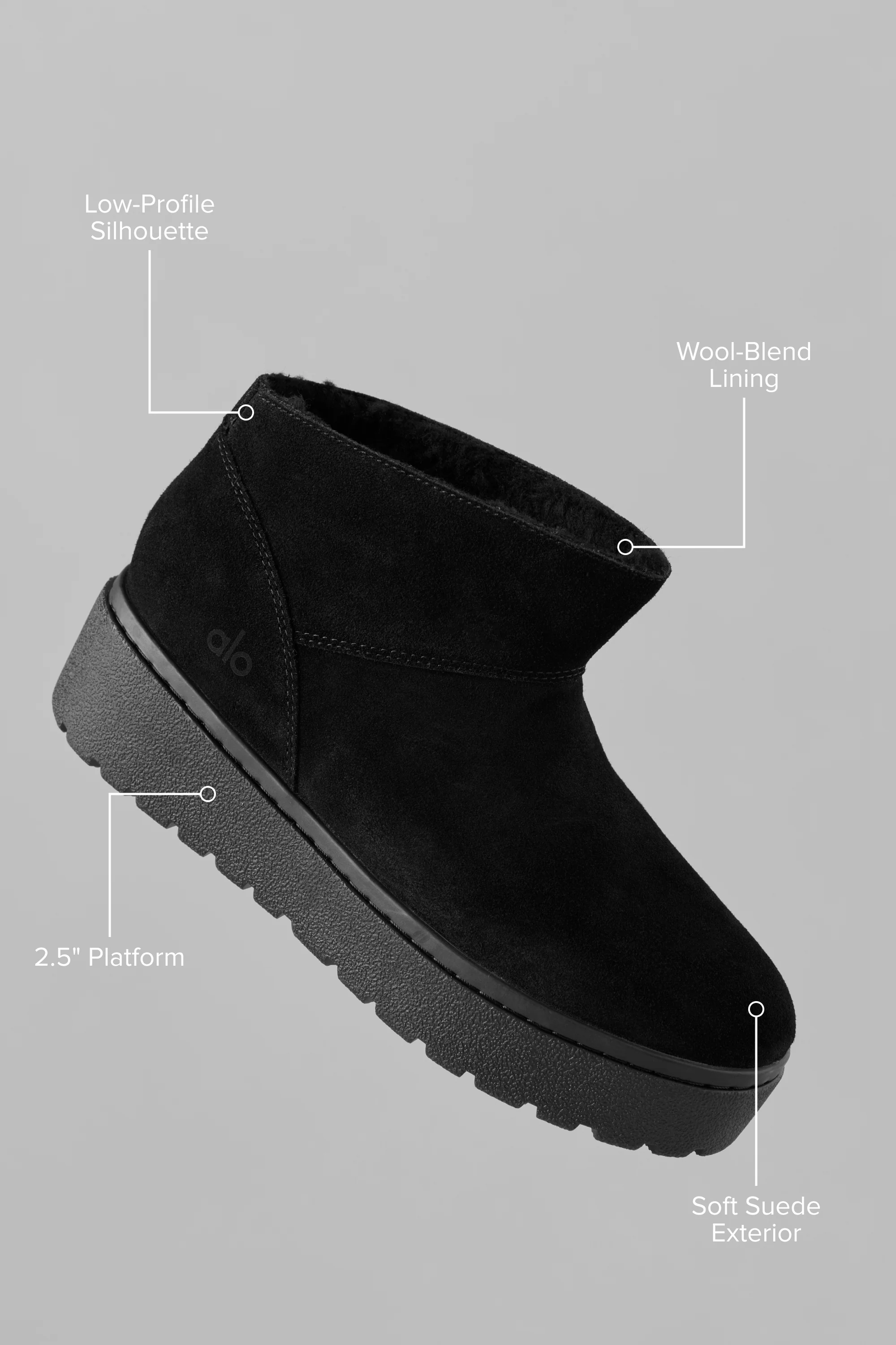 ALO Malibu Low Boot in Black Suede with Faux Fur Lining