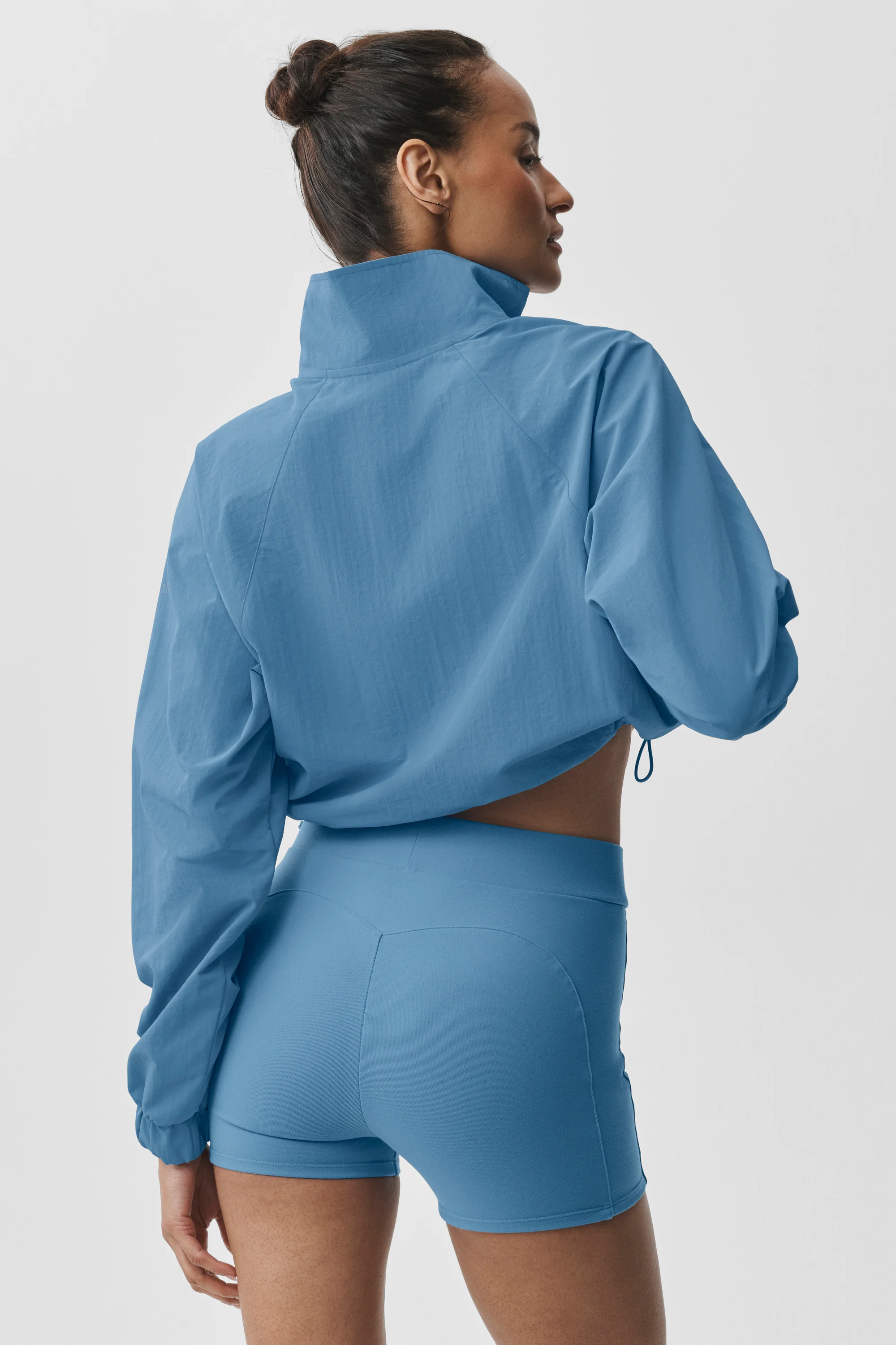 Cropped 1/4 Zip Alumni Pullover in California Blue Crinkle Woven