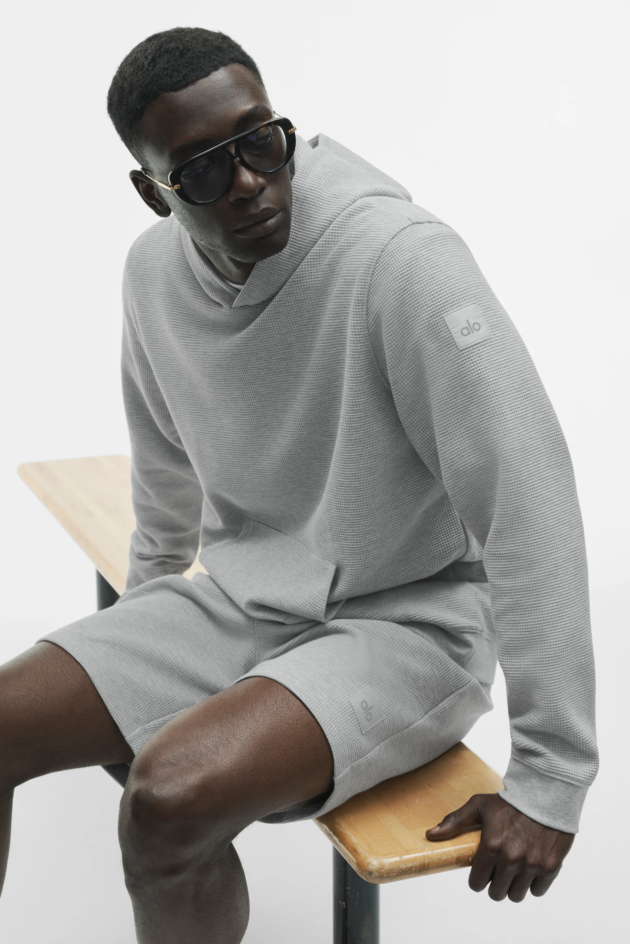 Waffle Lounge Hoodie in Athletic Heather Grey met Geribbelde Manchetten