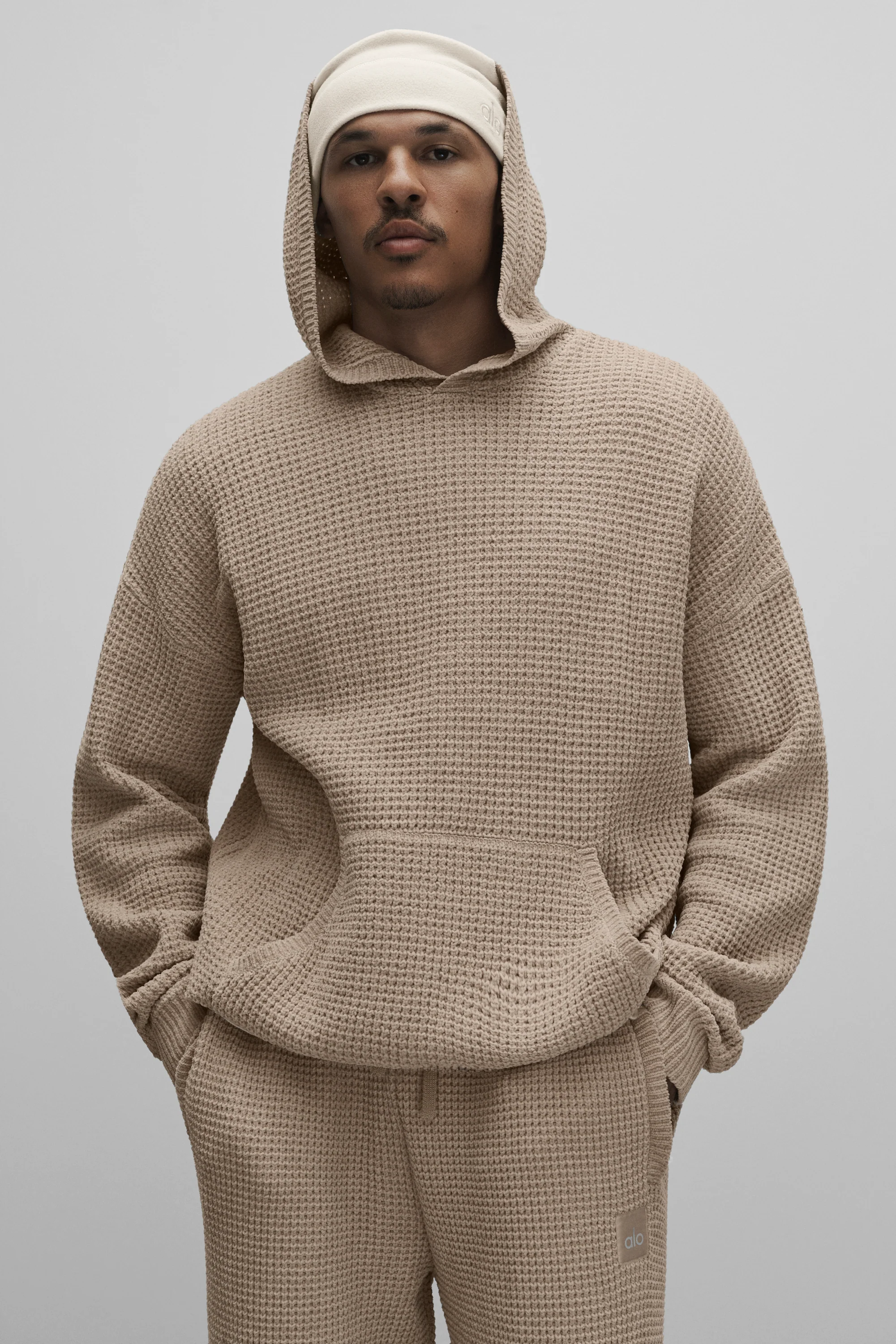 Waffle Chenille Edition-hettegenser i Gravel med avslappet passform