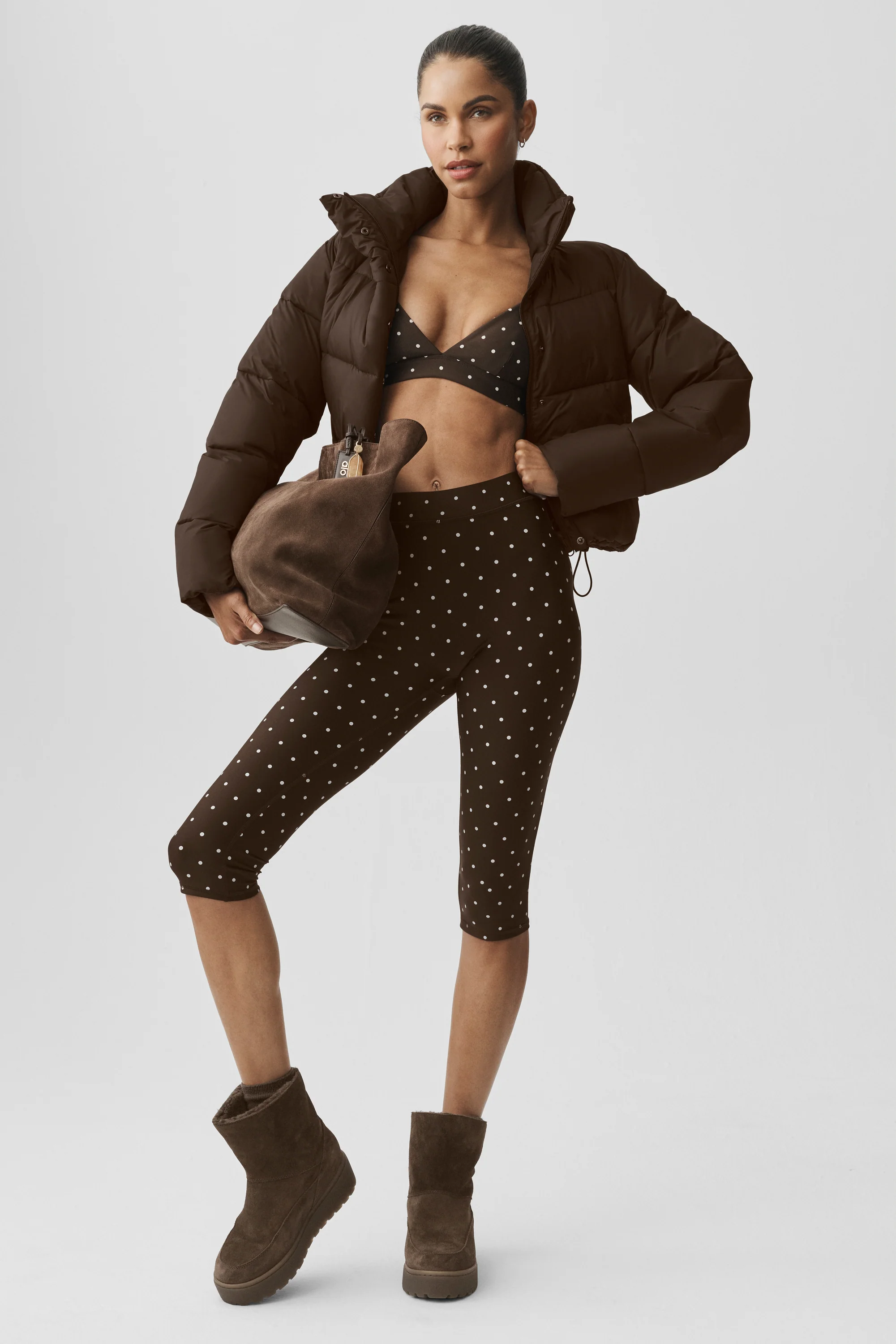 Airlift Polka Dot High-Waist Iconic 90's Capri in Espresso and White