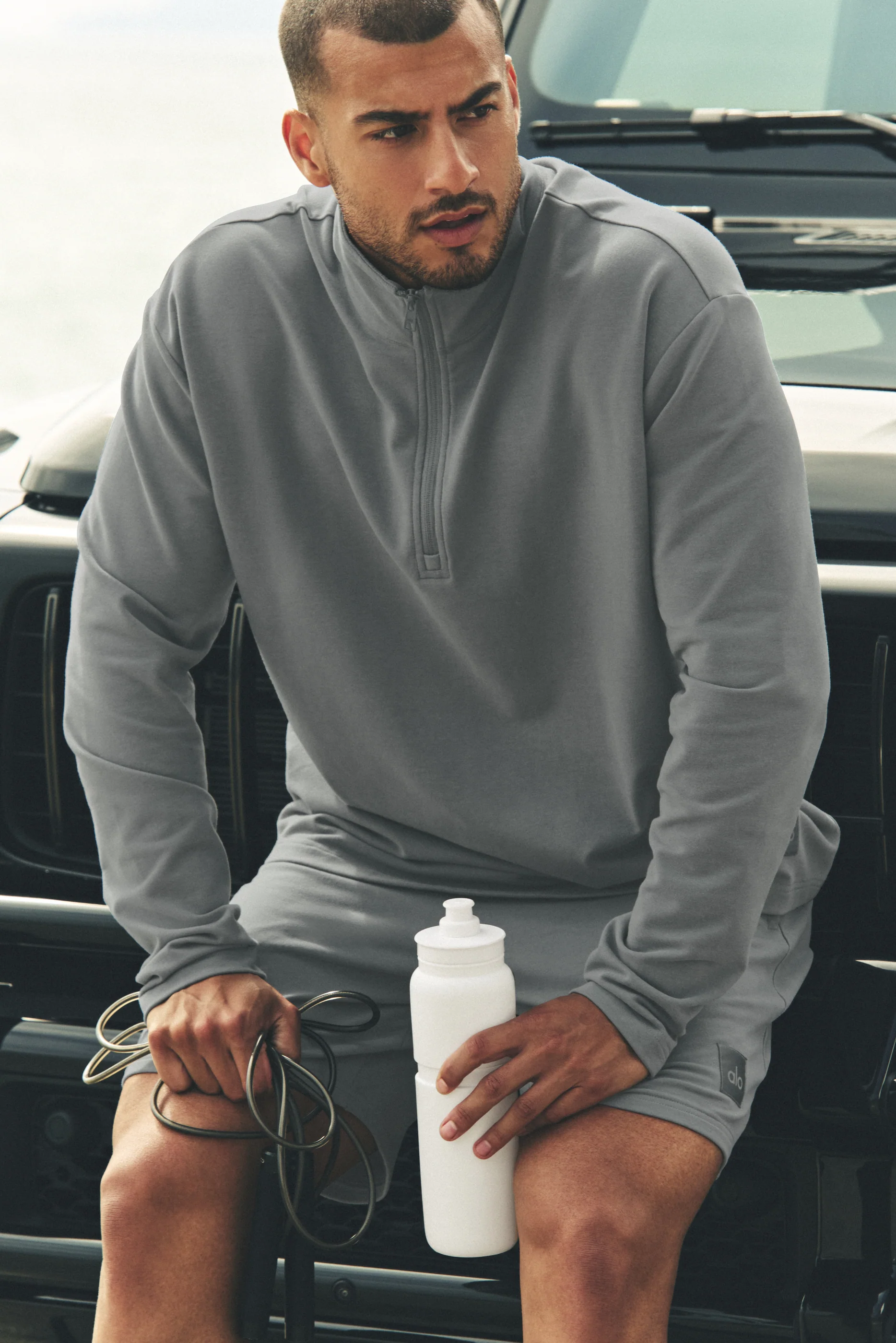 Double Take Long Sleeve 1/4 Zip in Monument for Men