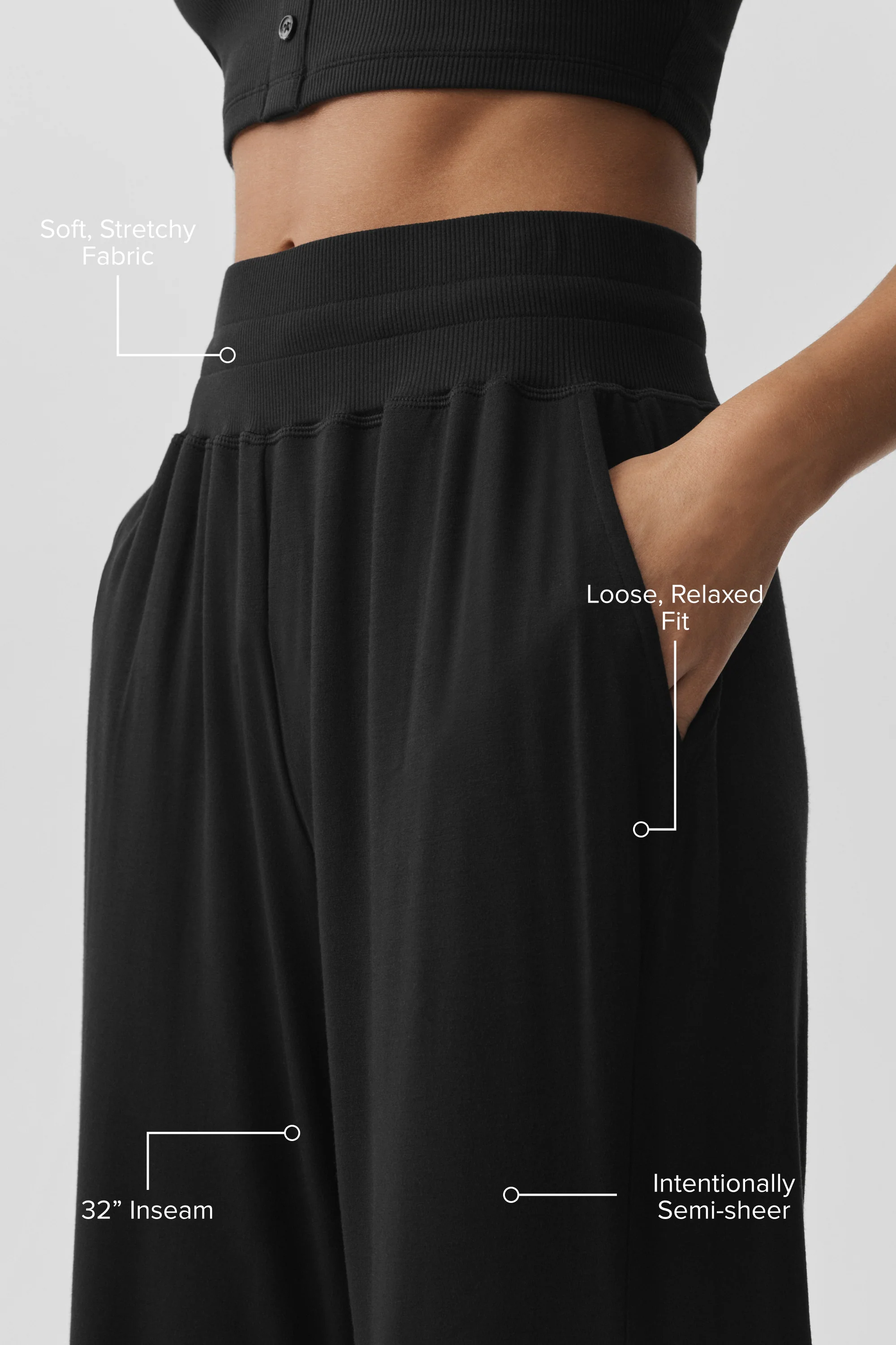 Semi-Sheer Delicate Lounge Schlaghose lang in Schwarz