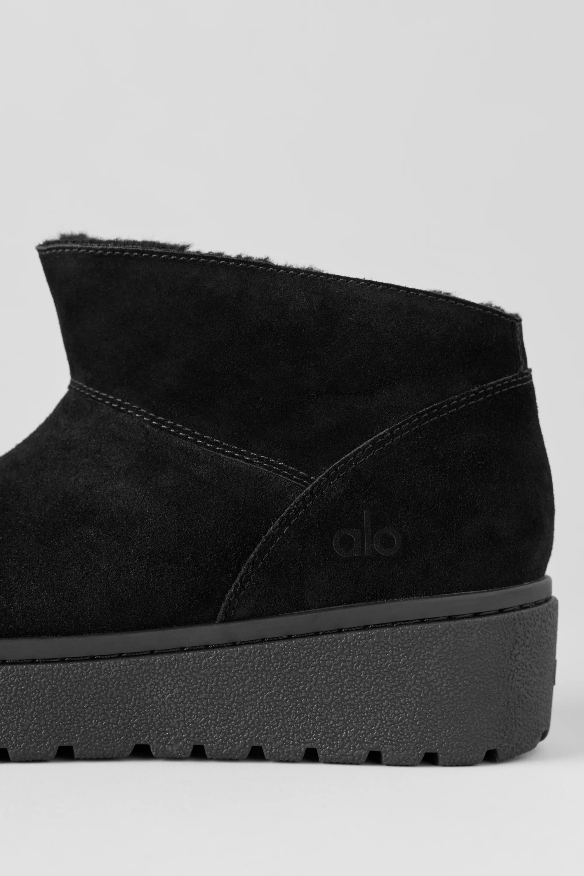 ALO Malibu Low Boot in Black Suede with Faux Fur Lining