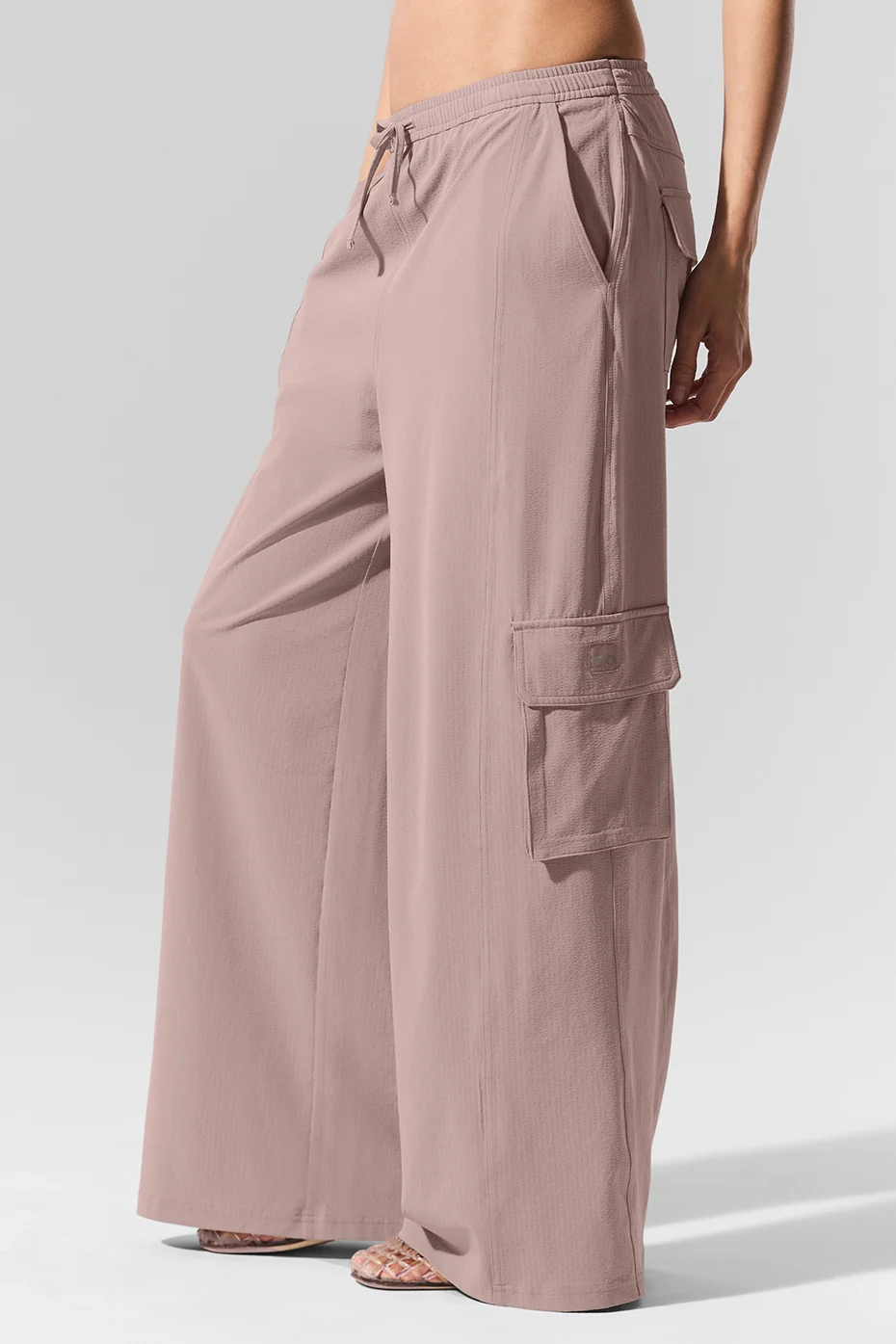Dreamscape Cargo Wide Leg Pant in Taupe with Drawcord Waist