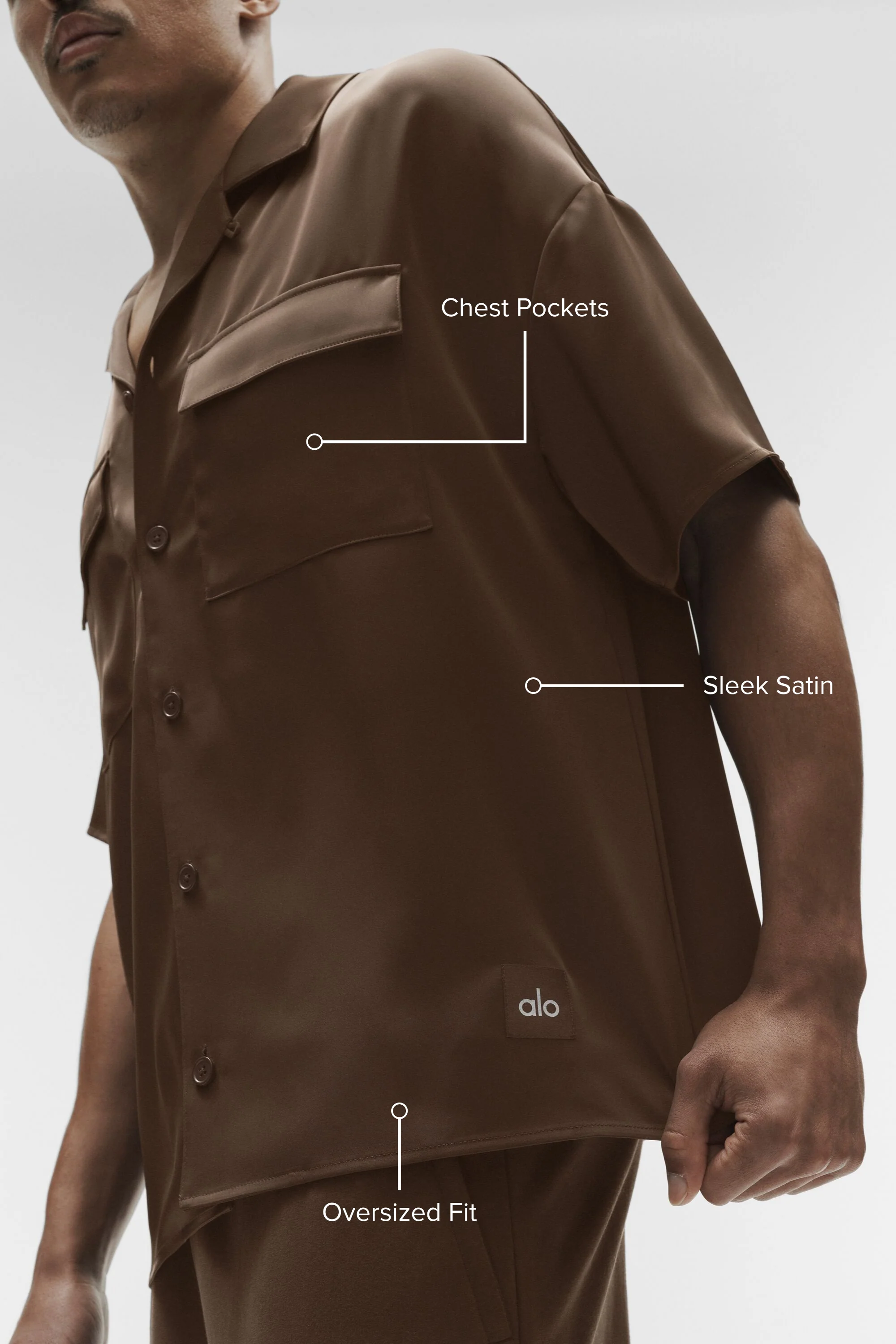 Chemise manches courtes satinée Horizon coloris espresso
