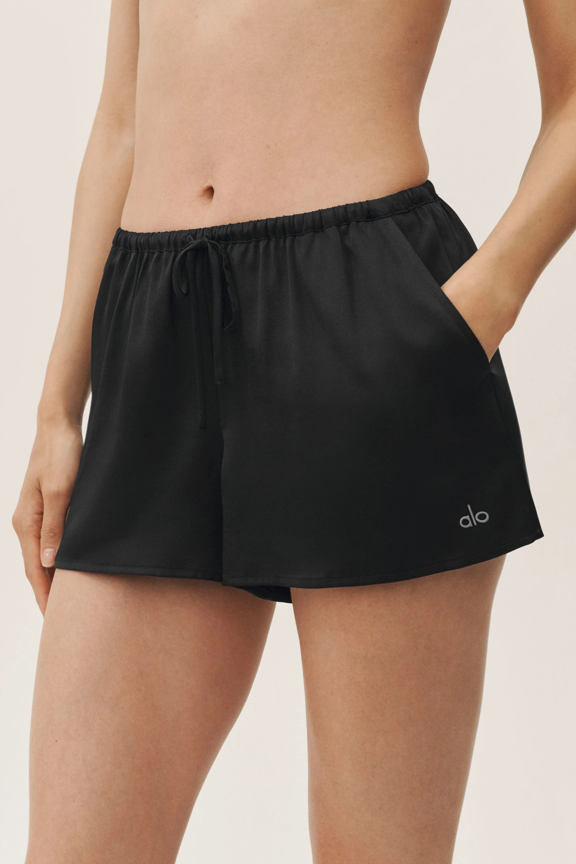 Silk Blend Radiance Short in Black with Drawcord Waist
