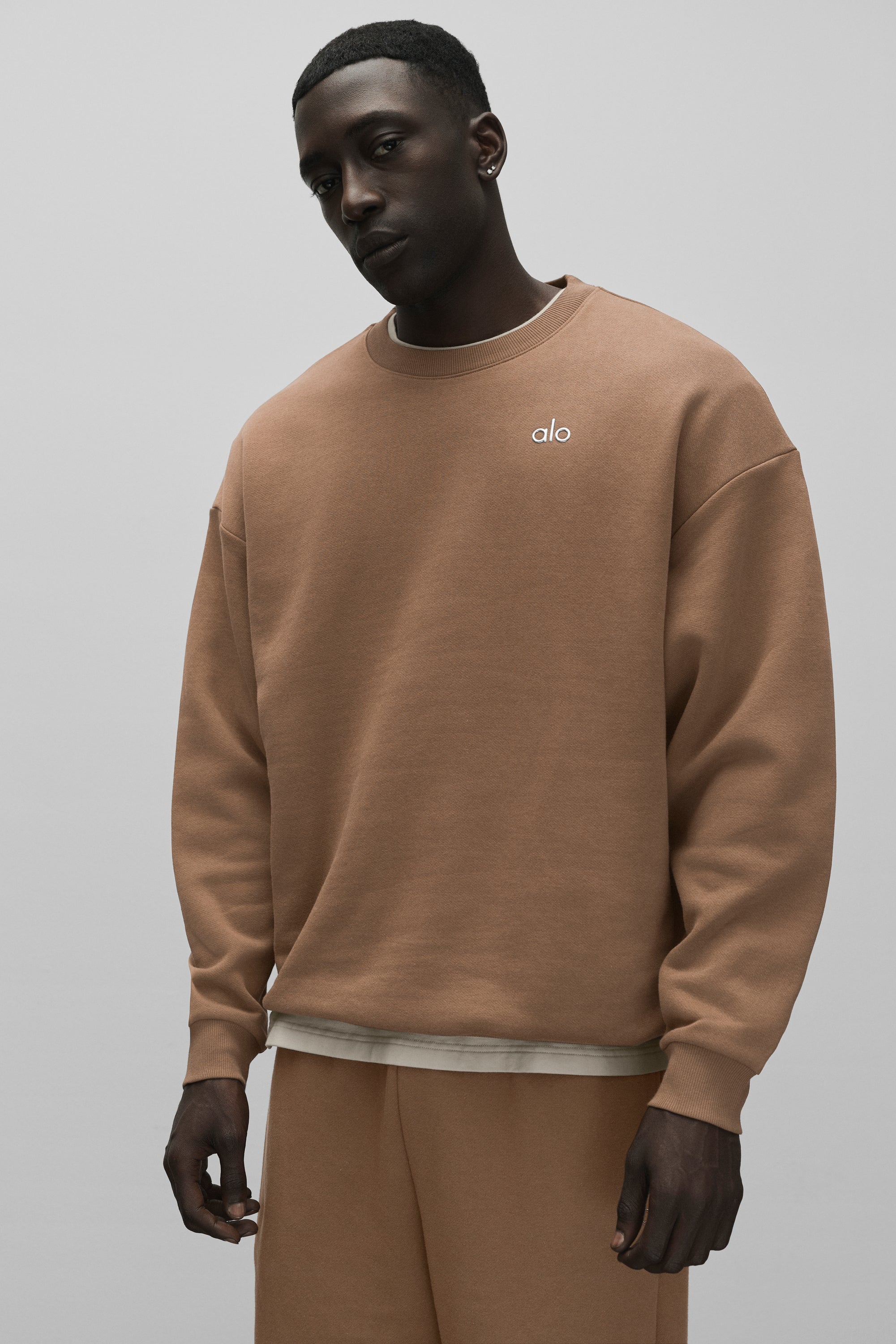 Accolade Crew Neck Pullover in Java Brown, Men's French Terry Sweatshirt