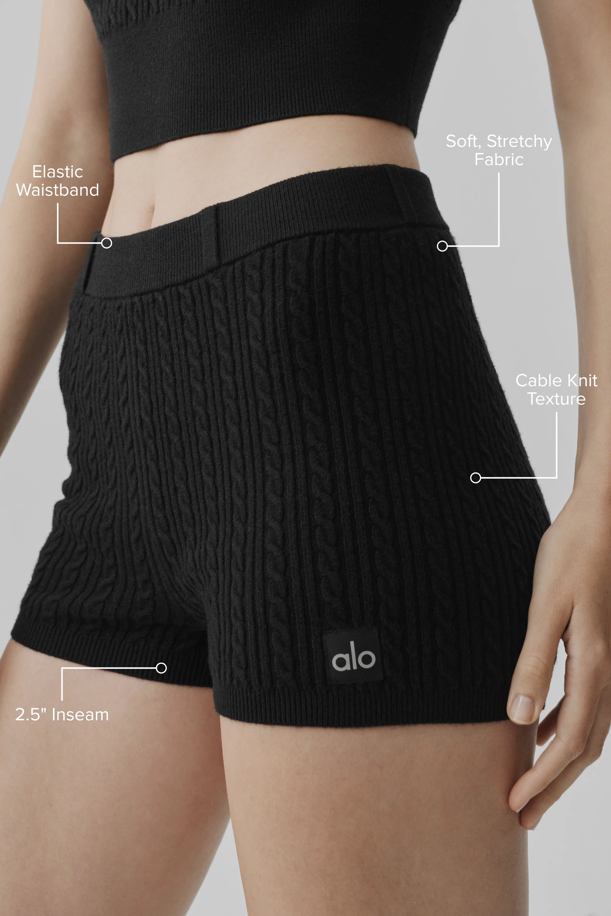 Mini Cable High-Waist Sweater Short in Black