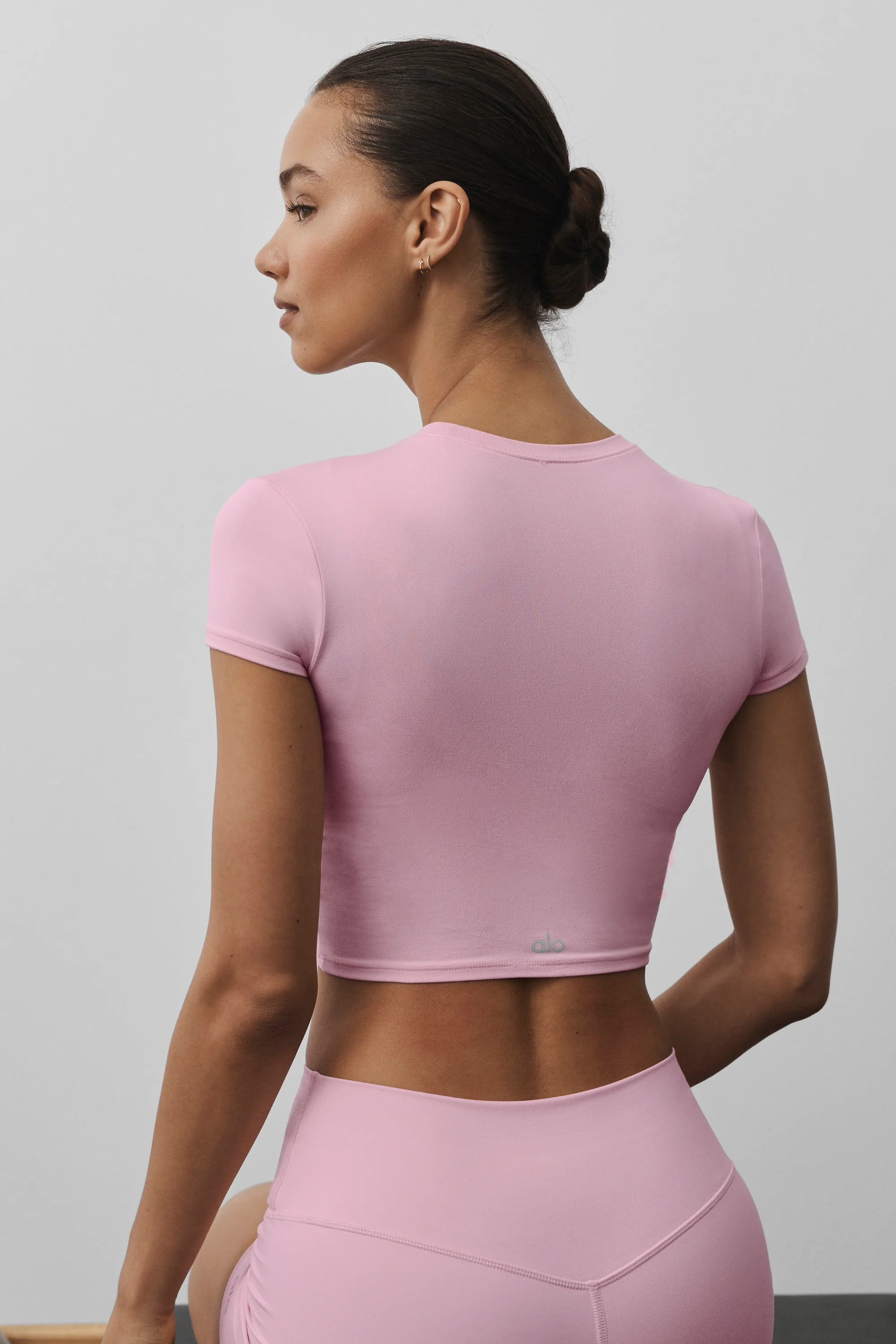 Alosoft Crop Finesse Short Sleeve Baby Tee in Pink Marshmallow