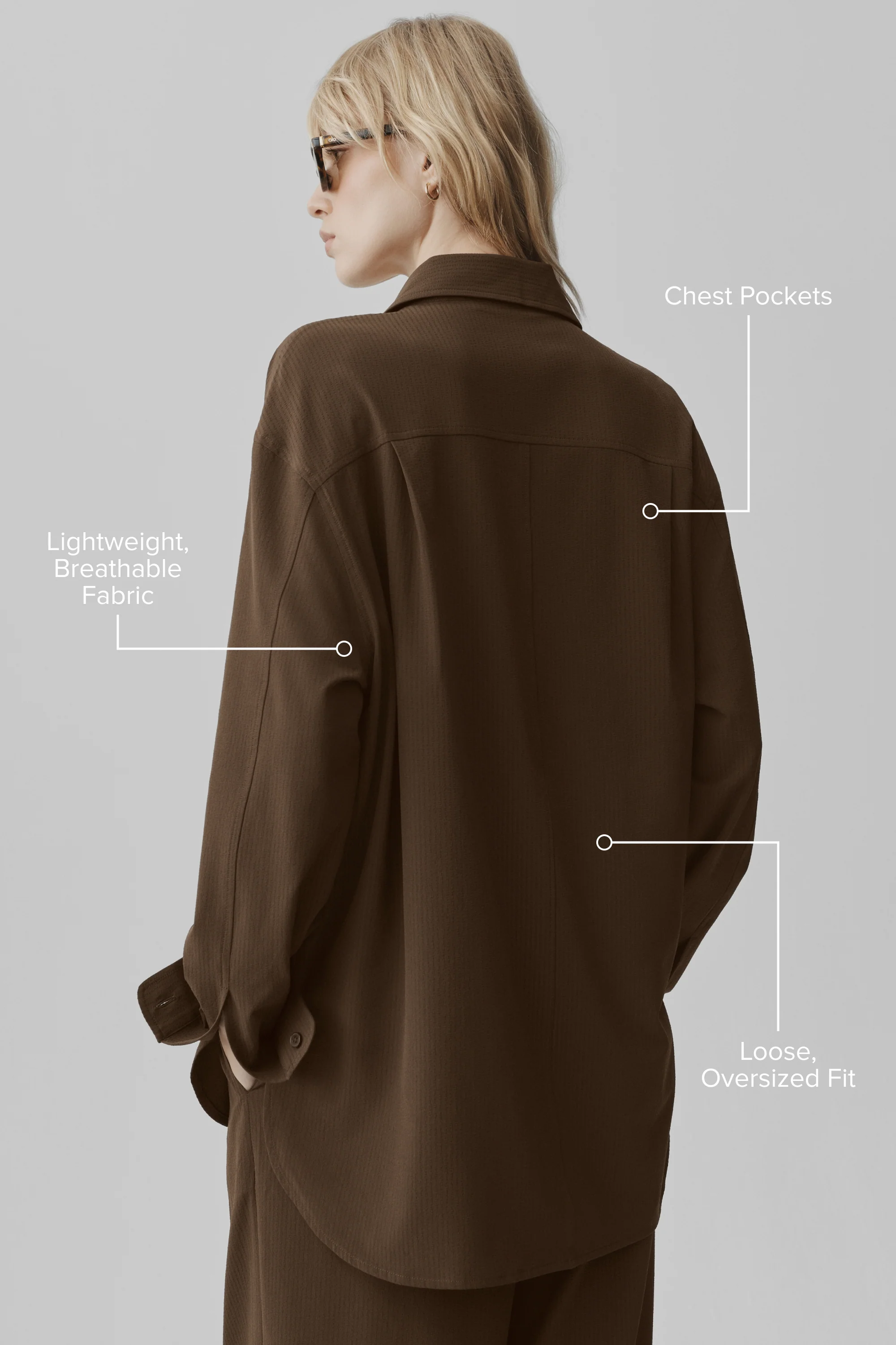 Dreamscape Button Down Long Sleeve Espresso Crinkle Woven Oversized Shirt