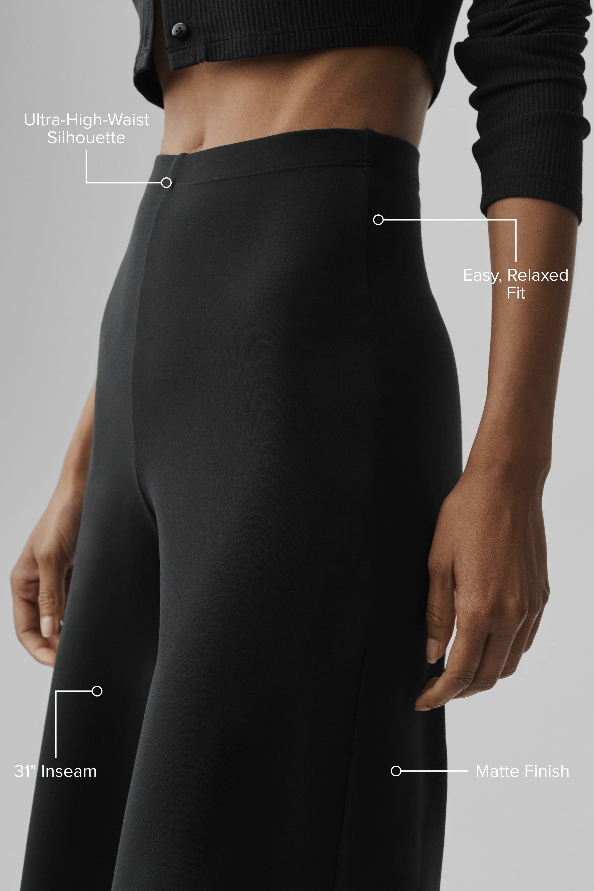 Pantalone a gamba larga a vita alta Airbrush in lunghezza regolare, Nero