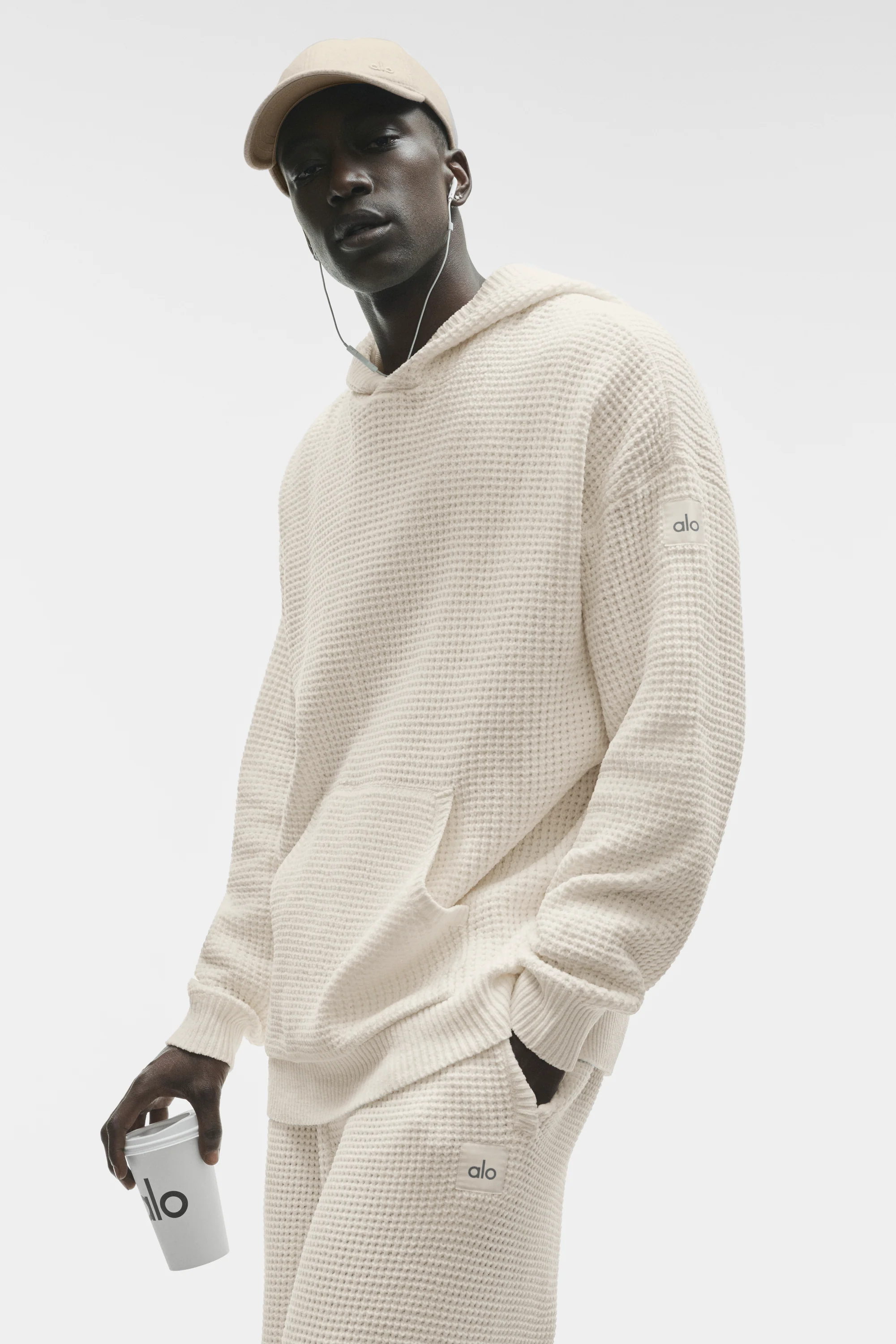 Bluza z kapturem Waffle Chenille Edition w kolorze Ivory, fason relaxed fit