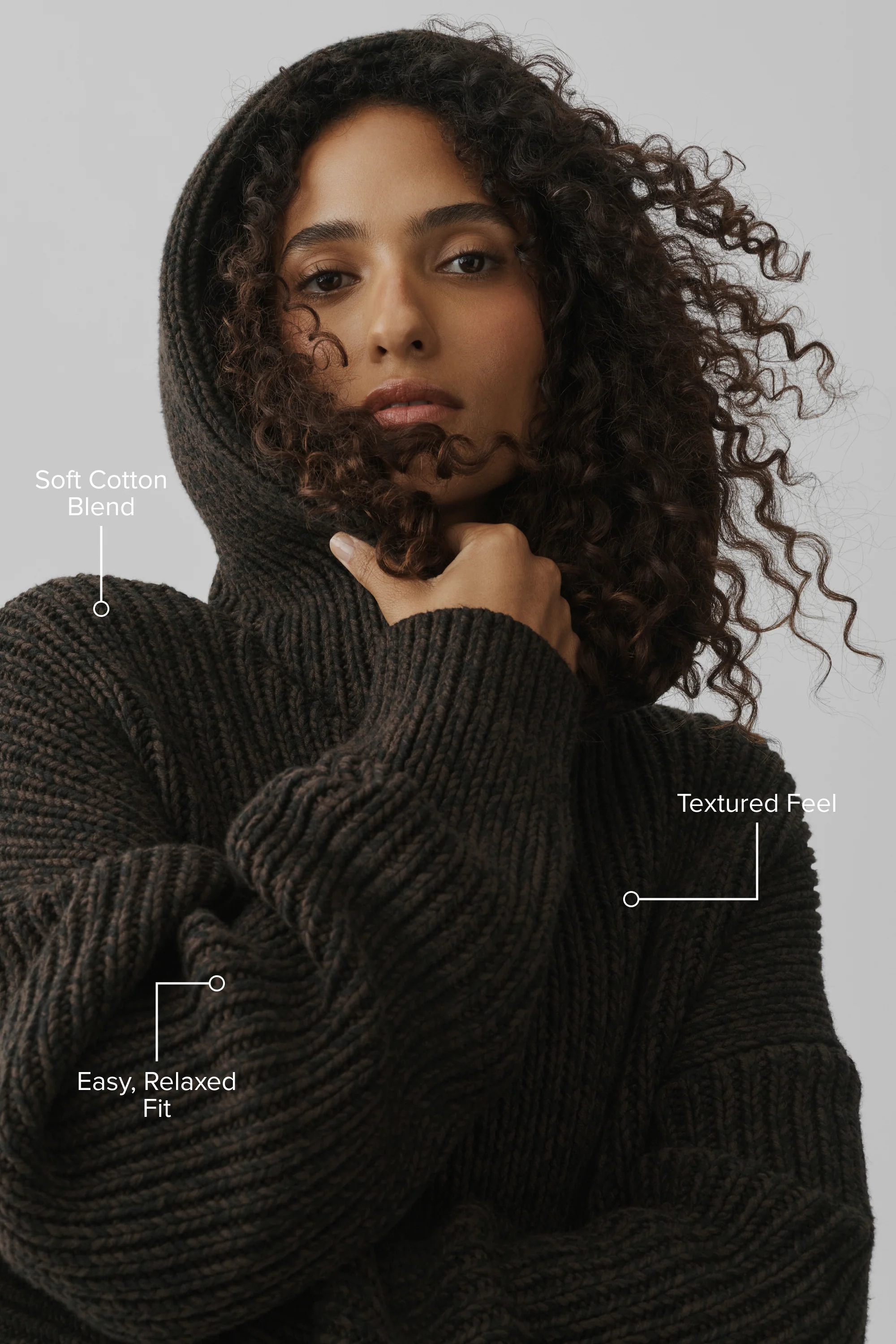 Chunky Knit Rewind Hoodie in Espresso Multi Cotton Blend