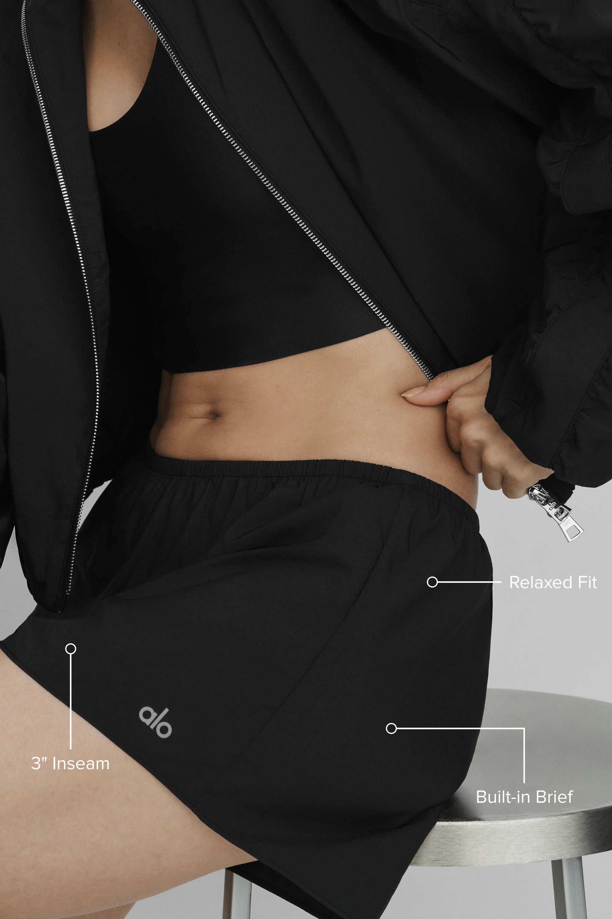 High-Waist Prismatic Short in Black with 3 Inch Inseam