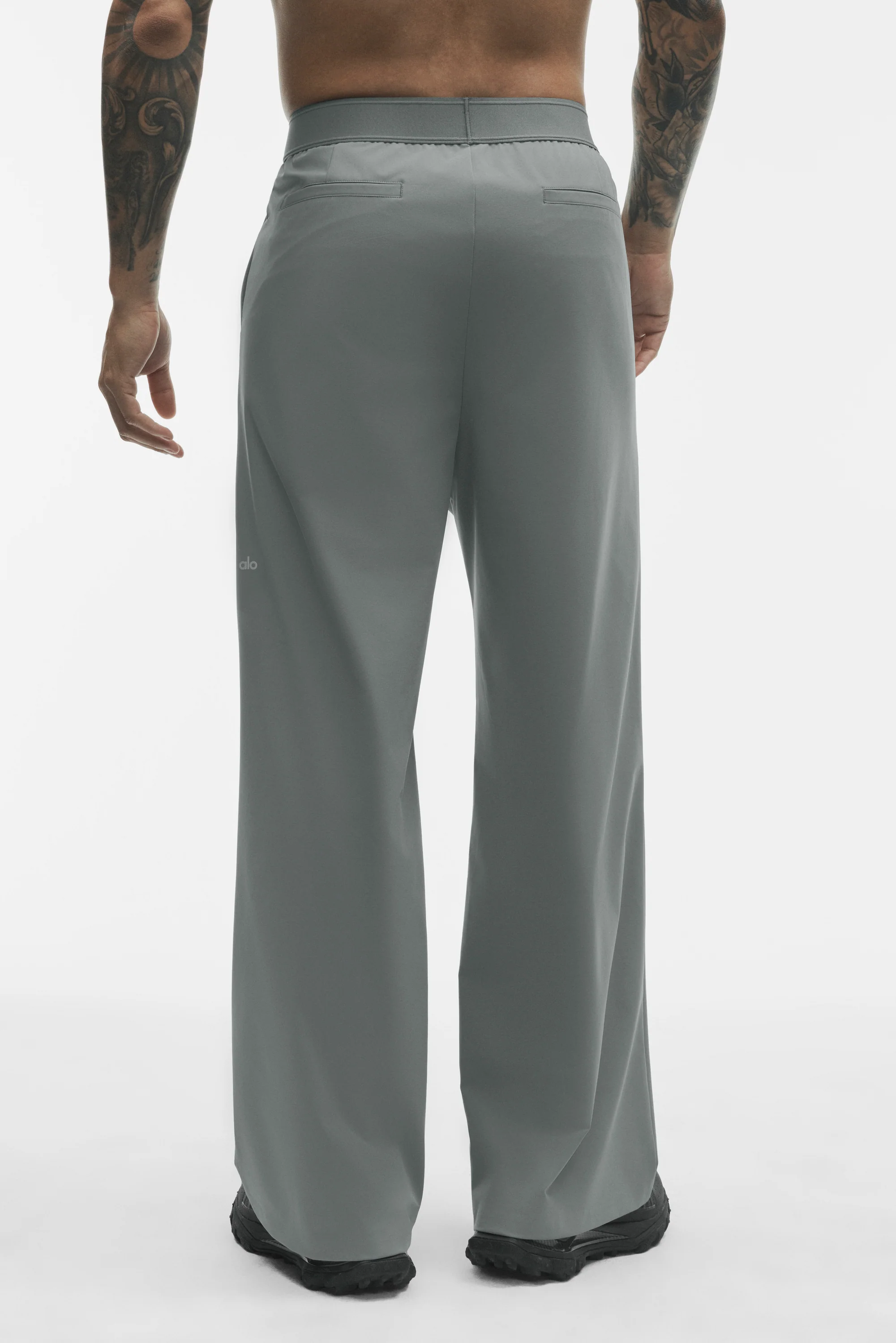 Suited Trouser in Monument with Straight Leg and Elastic Waist