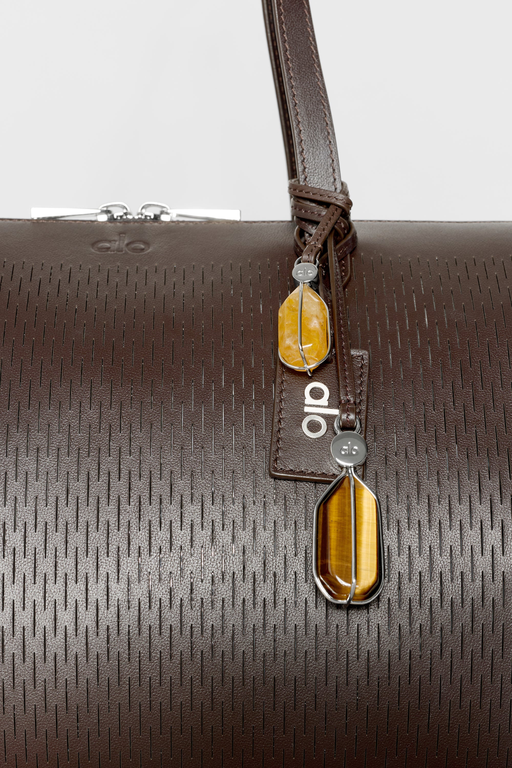 ALO Leather Mesh Shoulder Voyage Bag in Espresso Leer Mesh