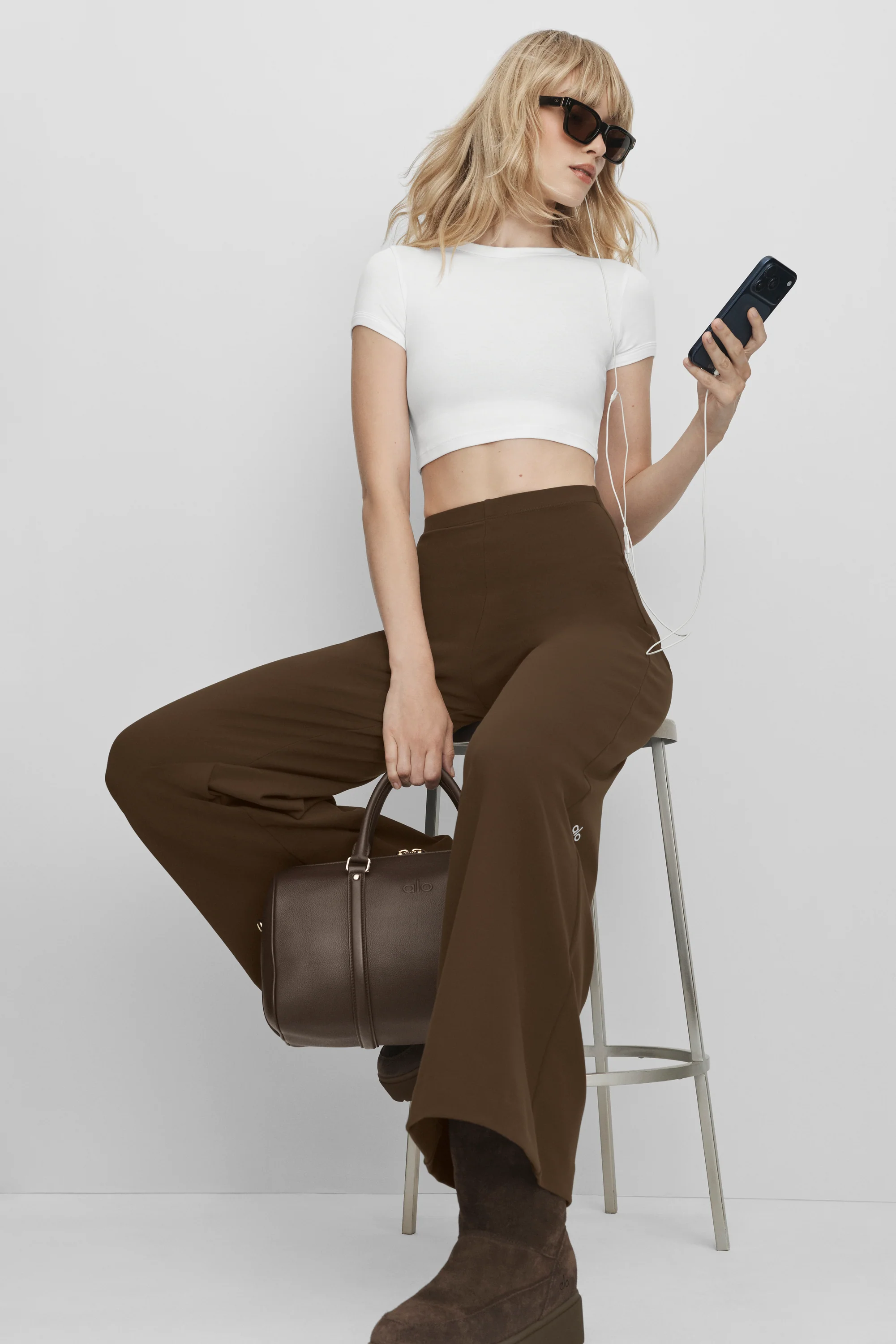 Pantalon large taille haute Airbrush, longueur standard, Espresso