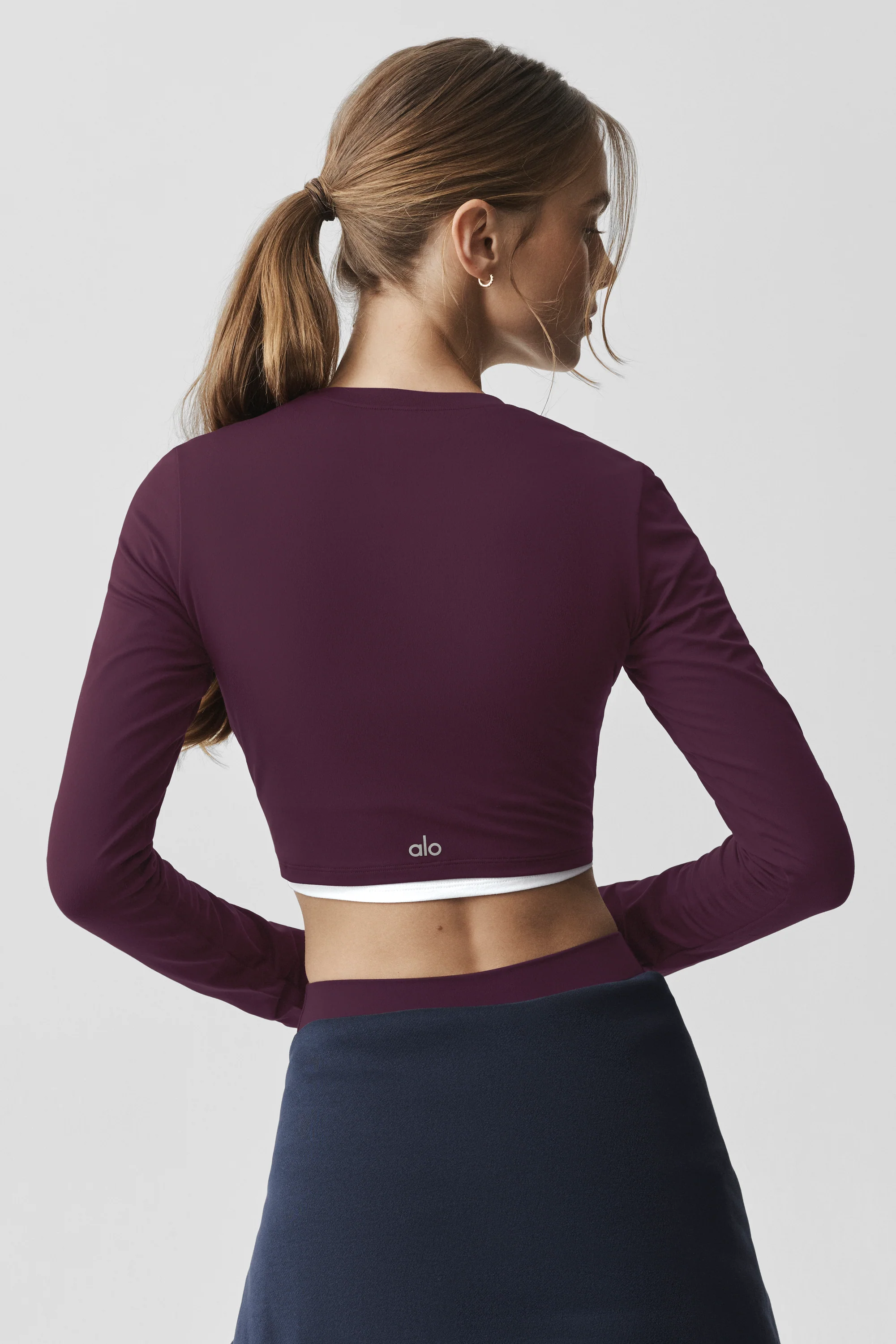 Alosoft Crop Finesse Long Sleeve Top in Rich Bordeaux