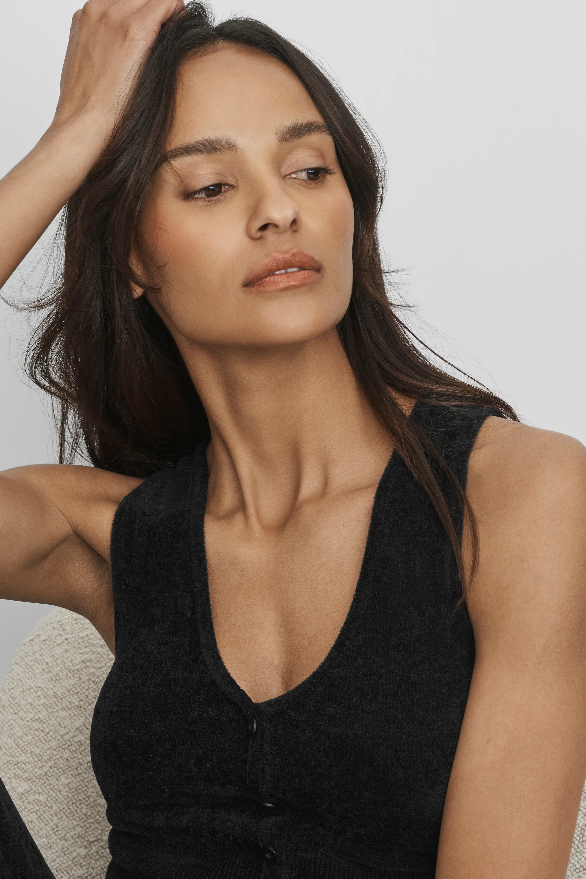Micro Chenille Button Down Tank in Black by Alo Yoga