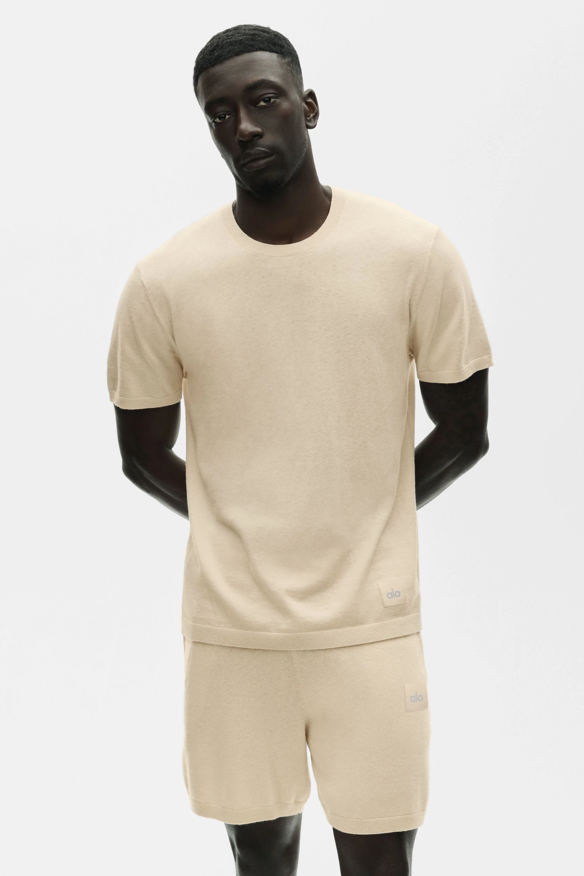 Cotton Cashmere Ever Soft Short Sleeve Crew in Sandy Beige